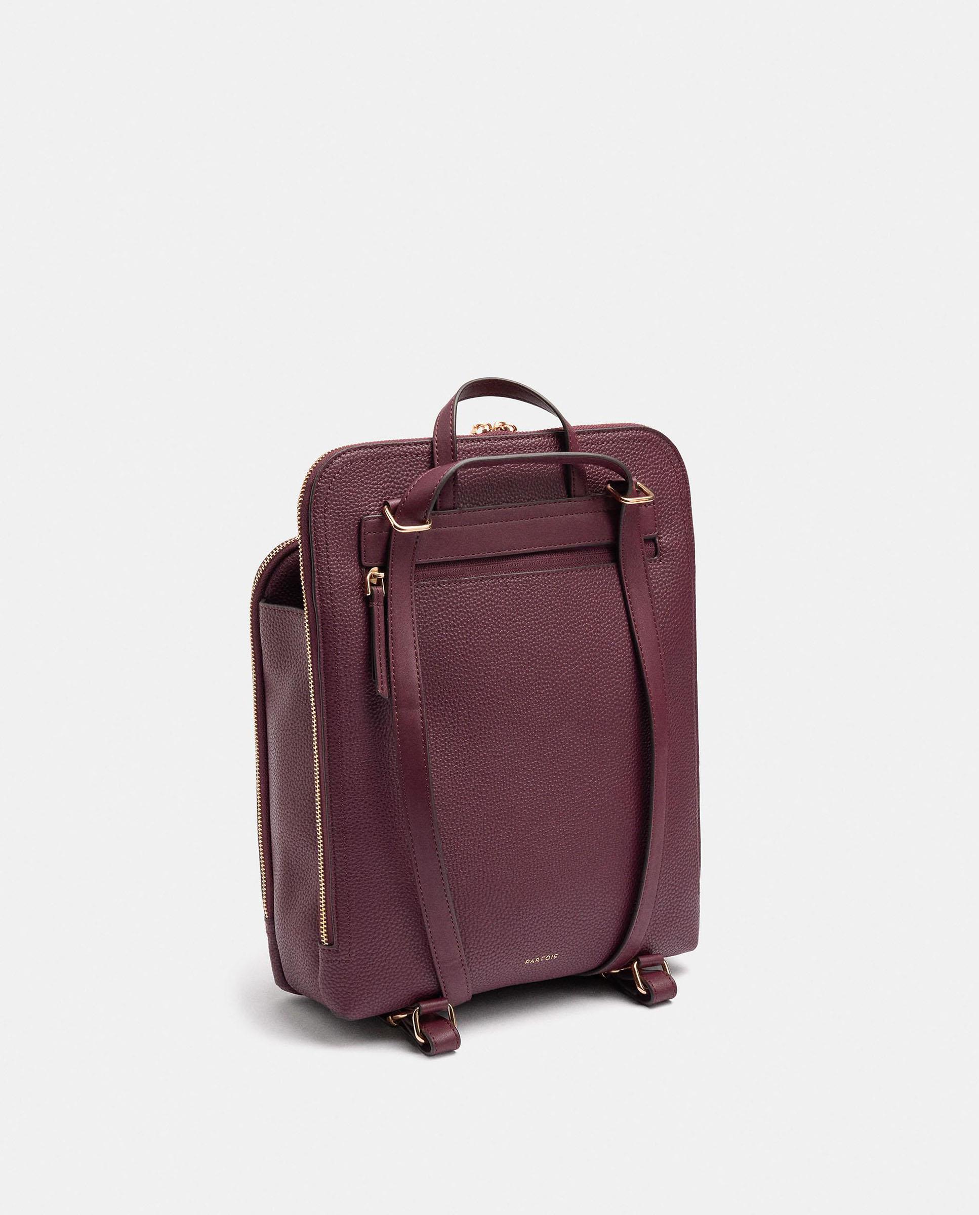 Mochila de mujer con varios compartimentos y cierre de cremallera en liso - Parfois - Burdeos Burdeos-2