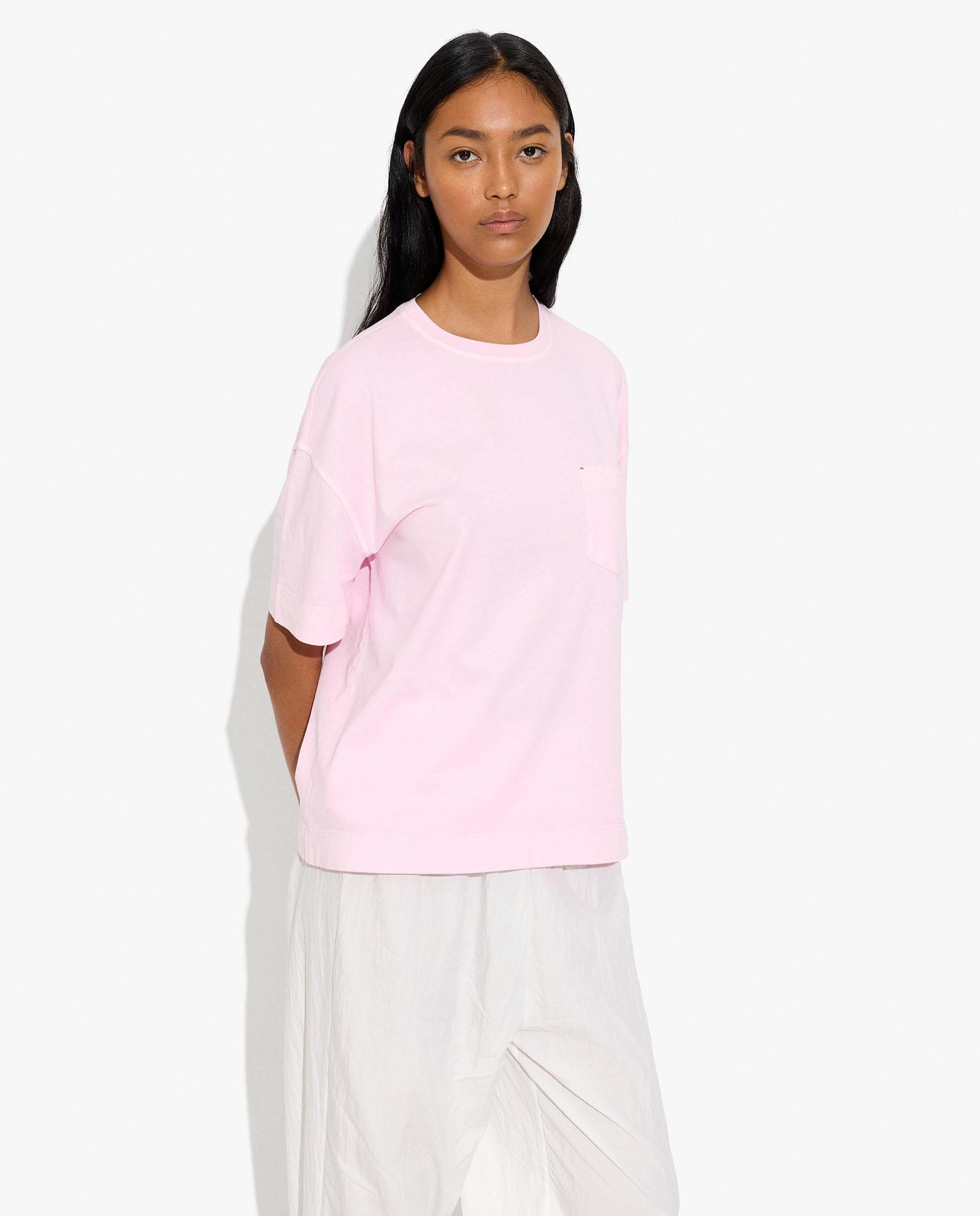 Camiseta de mujer 100% algodón de manga corta en liso con bolsillo lateral - Parfois - Rosa Rosa-1