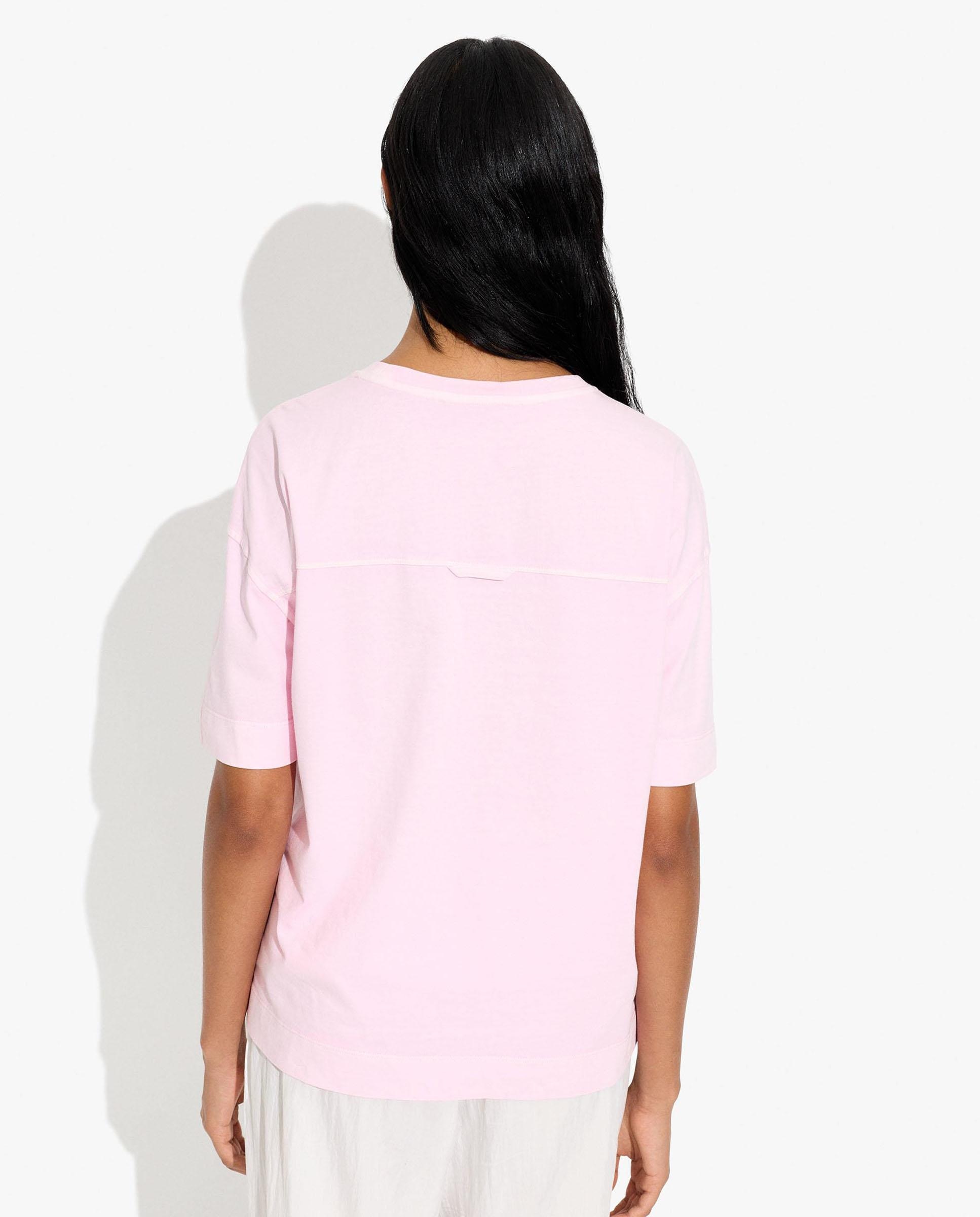 Camiseta de mujer 100% algodón de manga corta en liso con bolsillo lateral - Parfois - Rosa Rosa-3