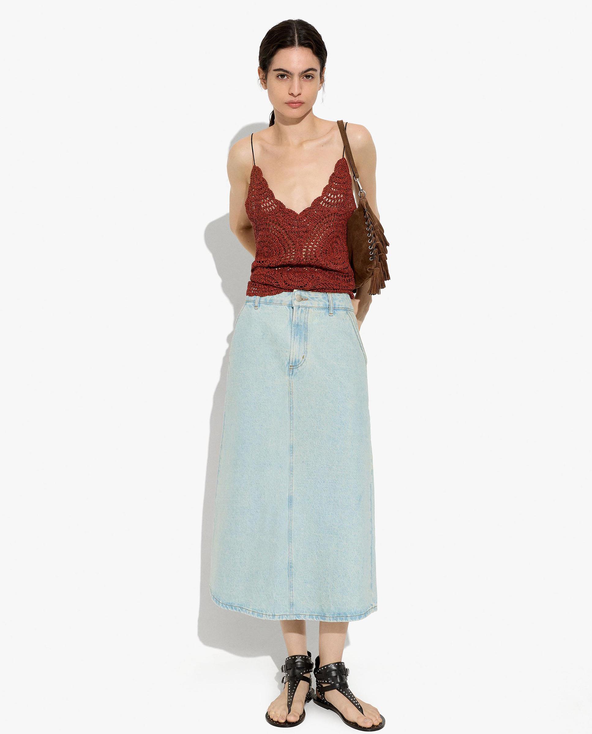 Falda midi 100% algodón vaquera - Parfois - Azul Azul-1
