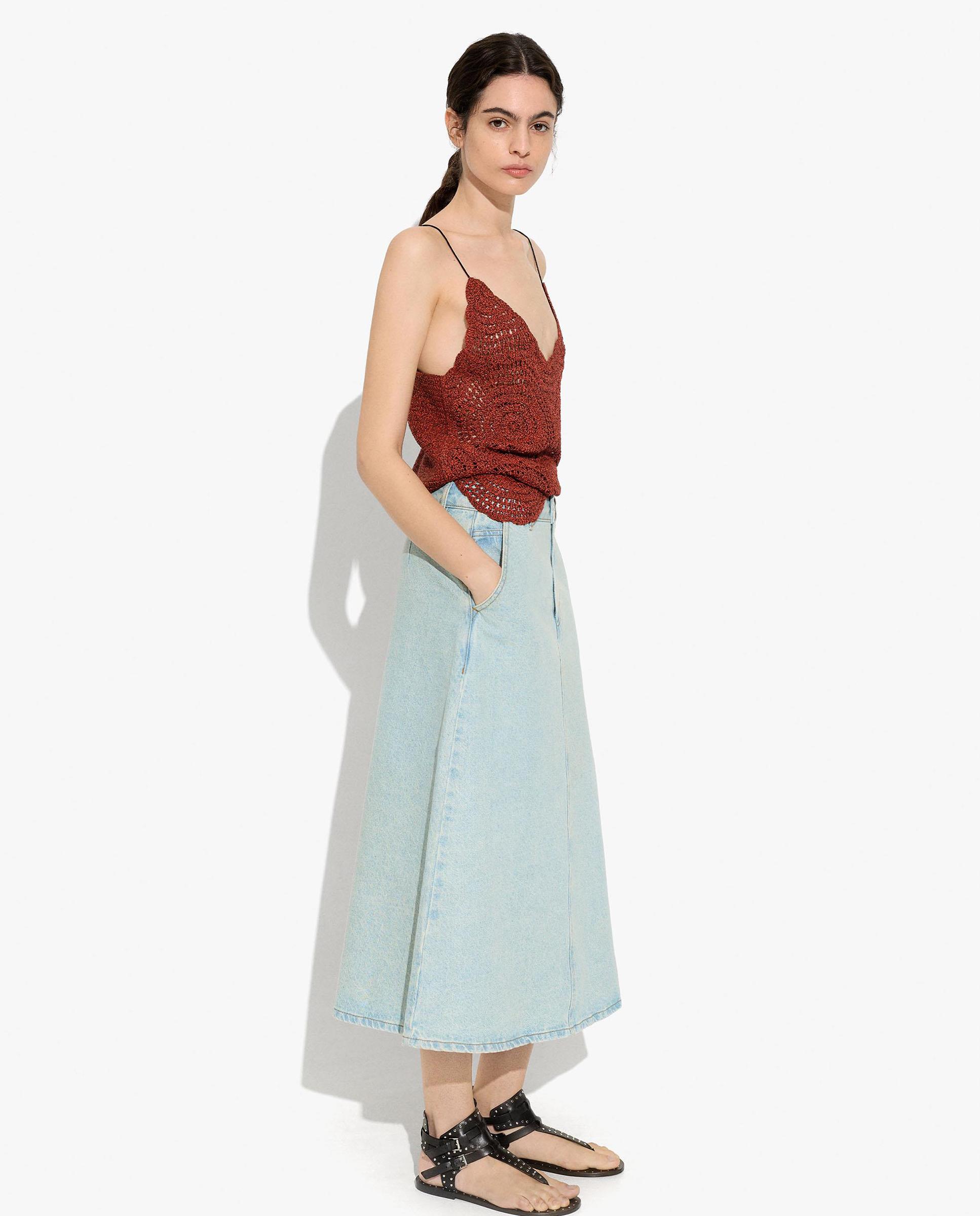 Falda midi 100% algodón vaquera - Parfois - Azul Azul-3