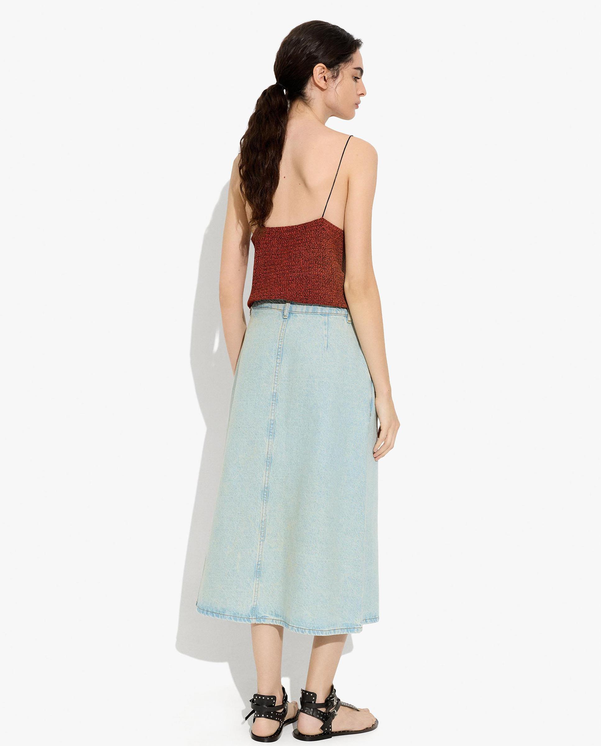 Falda midi 100% algodón vaquera - Parfois - Azul Azul-4
