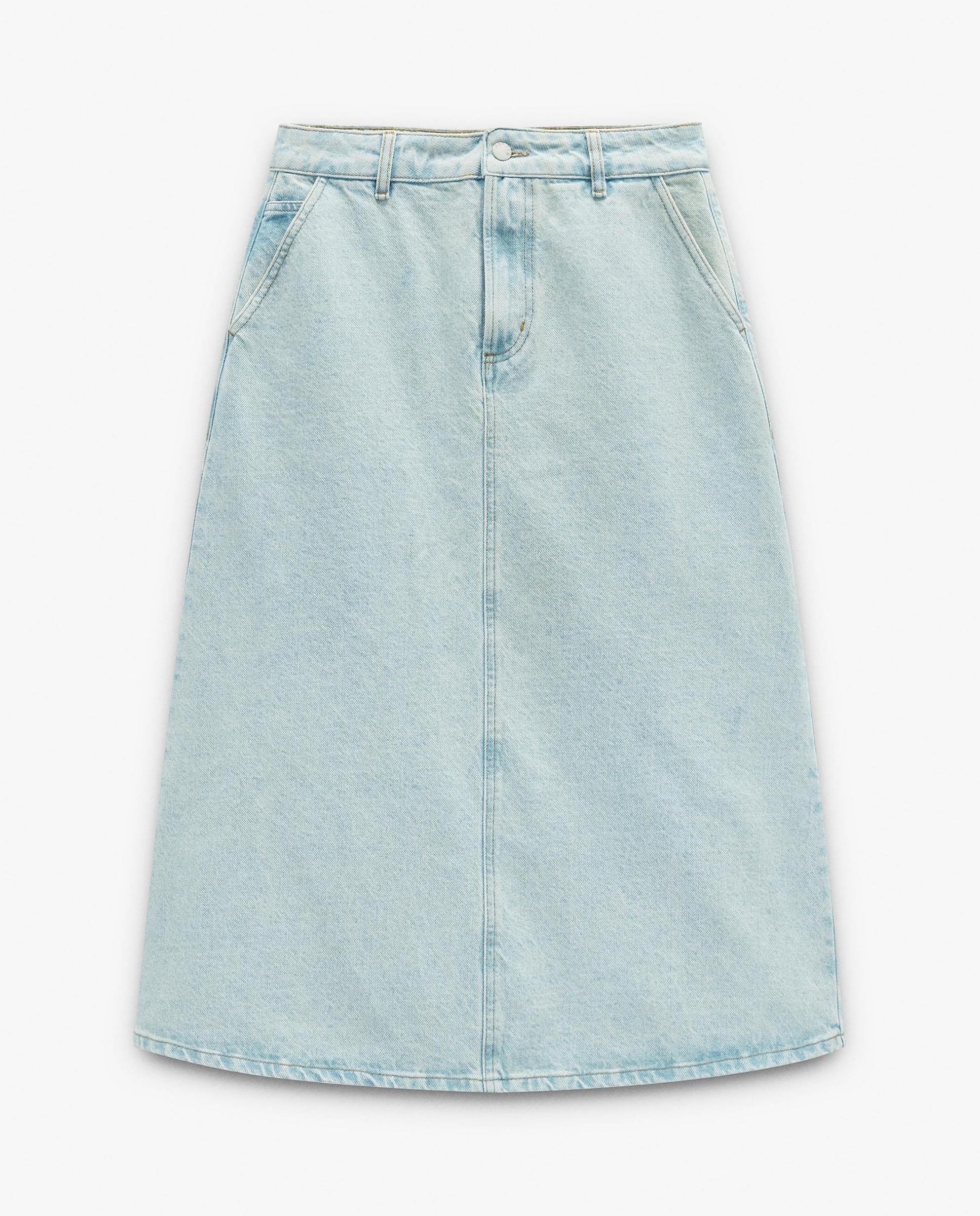 Falda midi 100% algodón vaquera - Parfois - Azul Azul-6