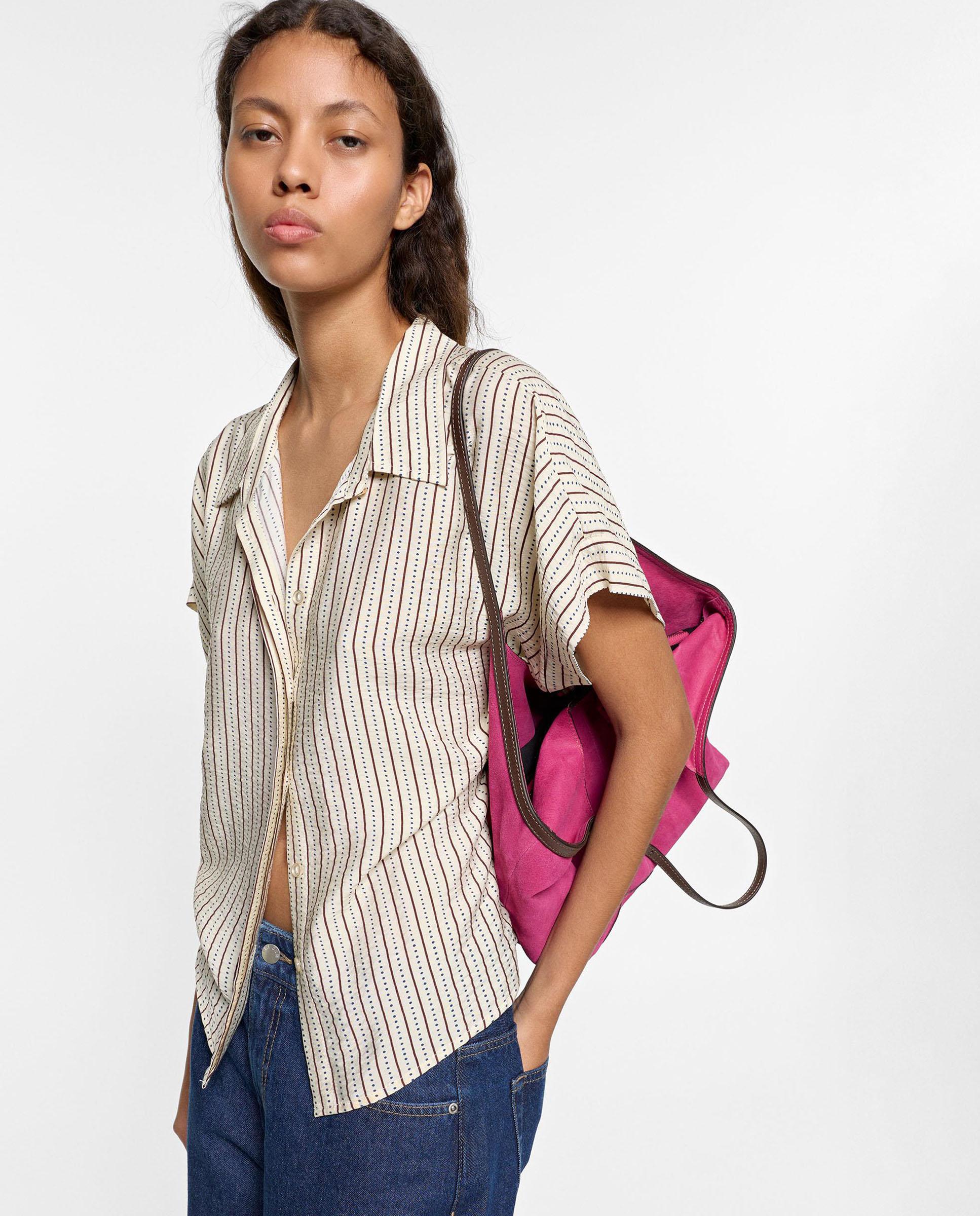 Camisa de mujer de manga corta con estampado de rayas - Parfois - Crudo Crudo-1