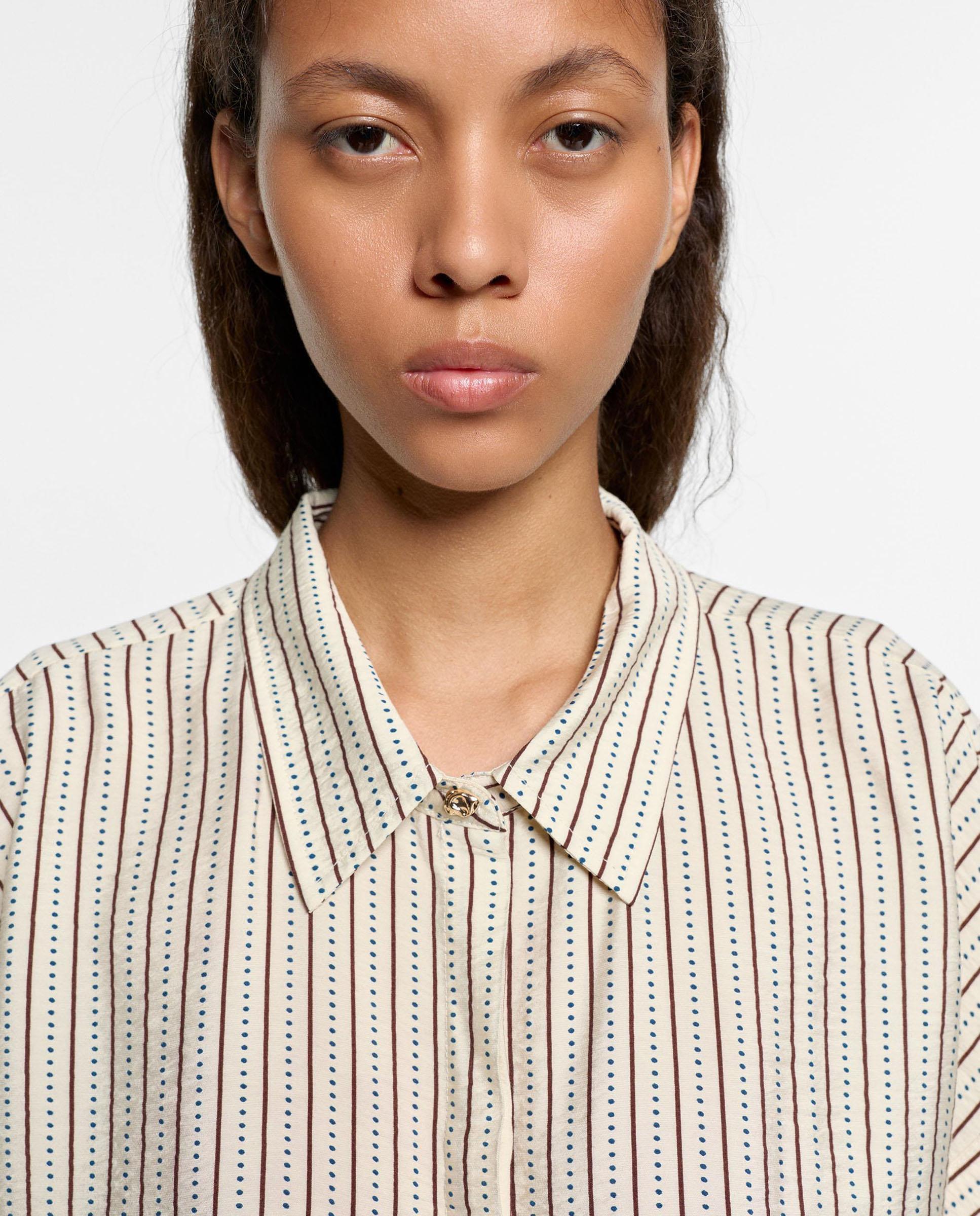Camisa de mujer de manga corta con estampado de rayas - Parfois - Crudo Crudo-5