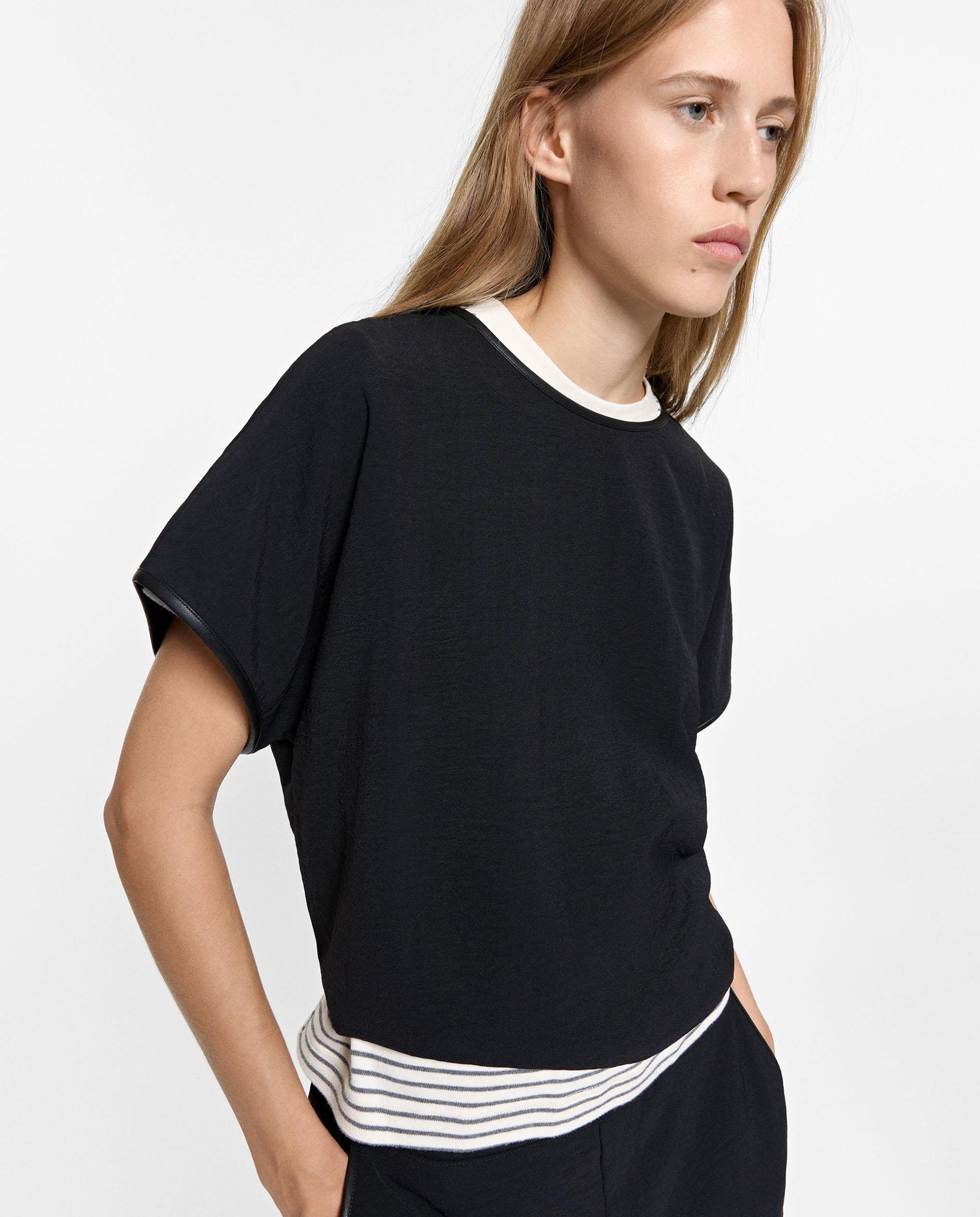 Camiseta de mujer de manga corta en liso - Parfois - Negro Negro-1