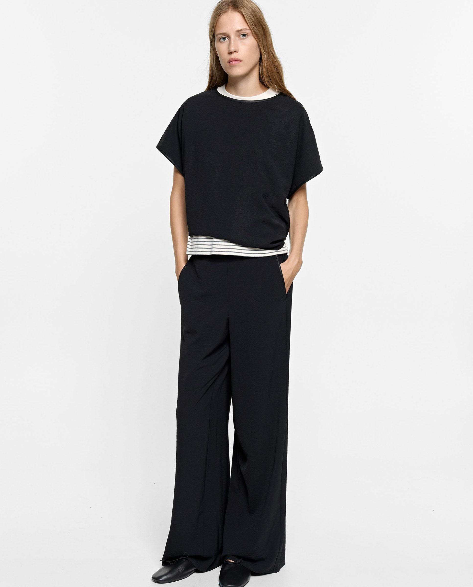 Camiseta de mujer de manga corta en liso - Parfois - Negro Negro-2