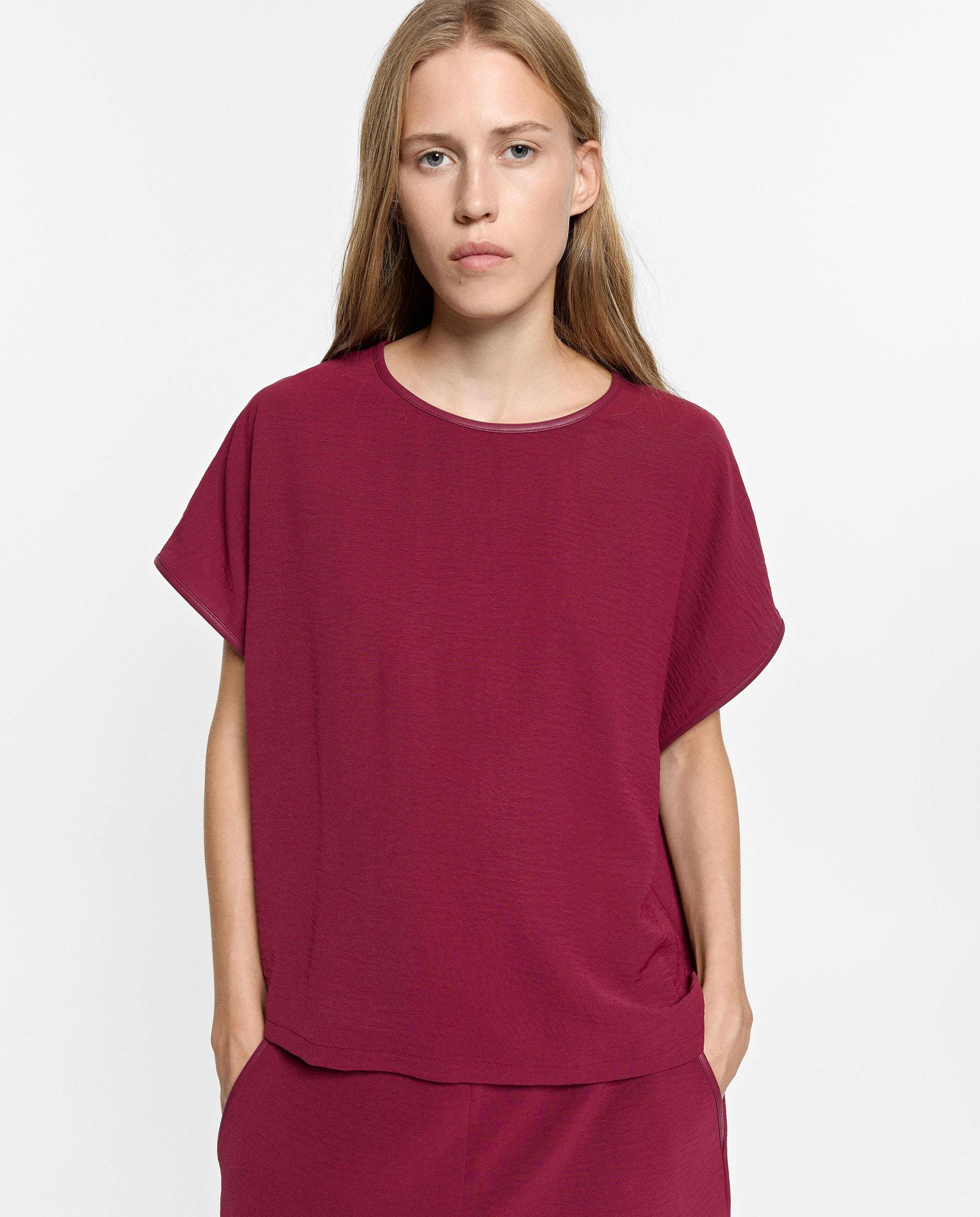 Camiseta de mujer de manga corta en liso - Parfois - Burdeos Burdeos-1