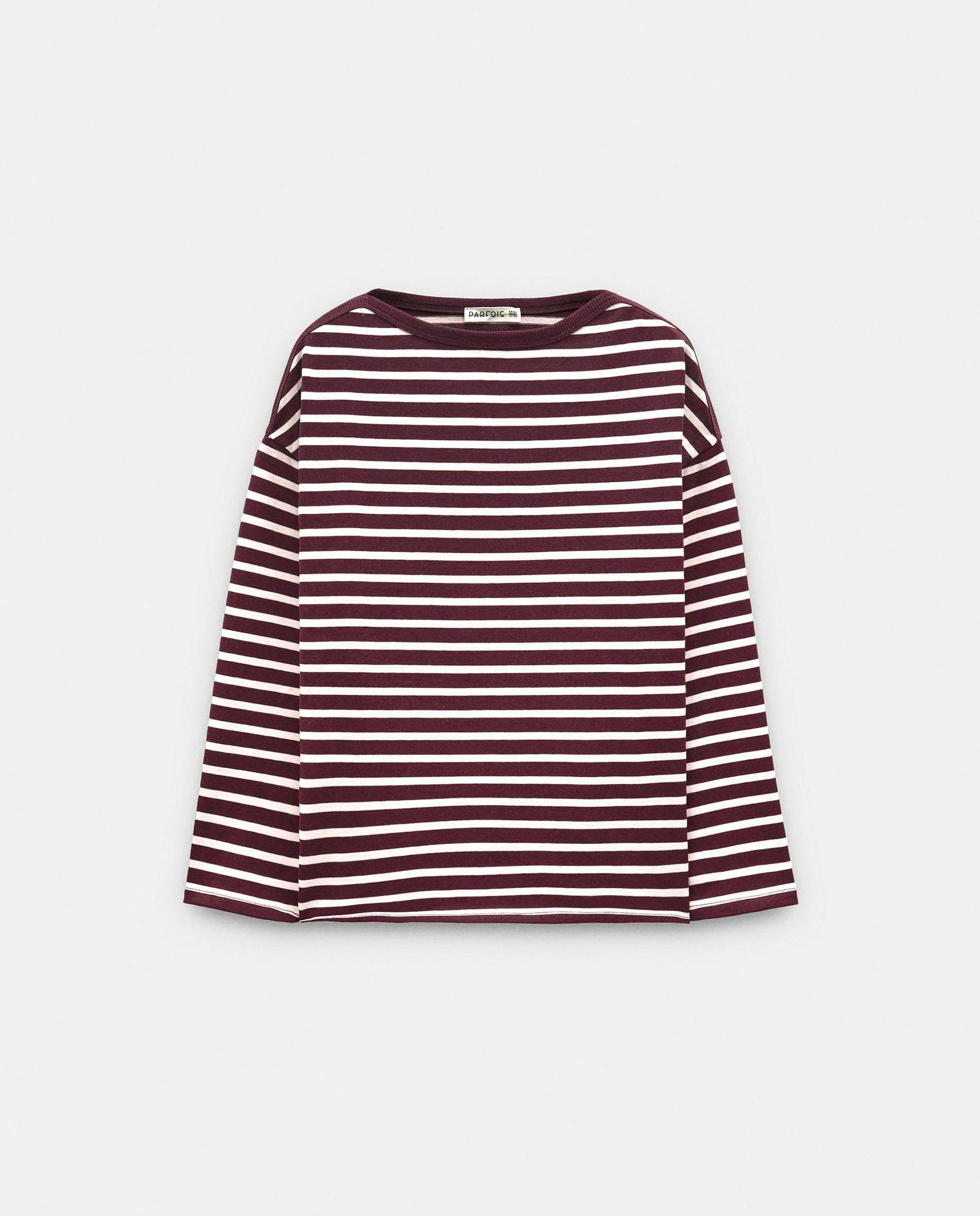 Camiseta de mujer 100% algodón de manga larga con estampado de rayas - Parfois - Marrón oscuro Marrón oscuro-6