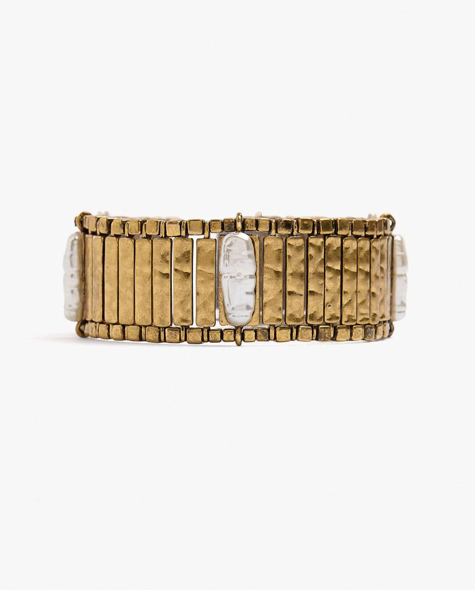 Imagen 0 de Brazalete segmentado con perlas decorativas Blanco