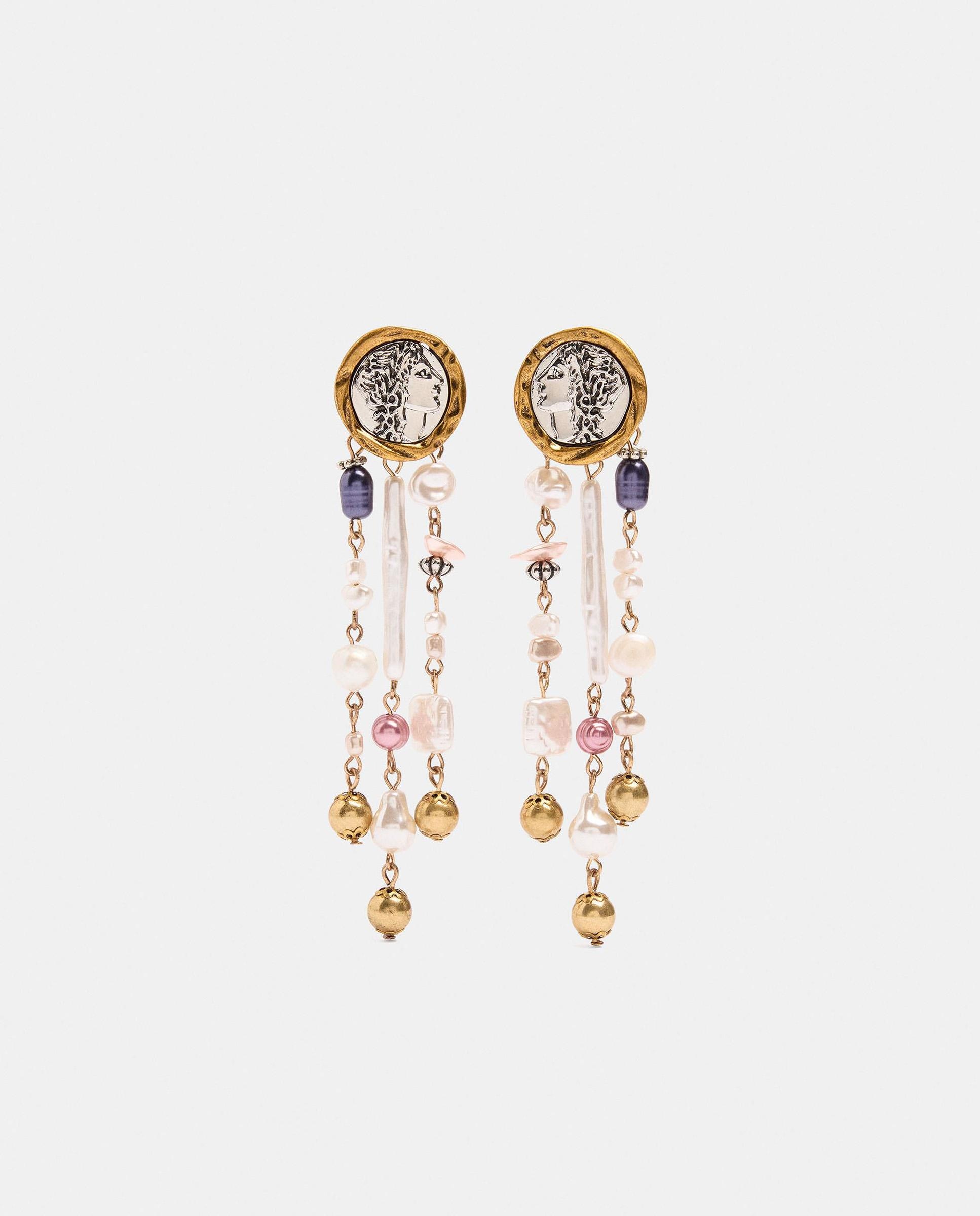 Imagen 1 de Pendientes con abalorios decorativos de medalla y perlas Multicolor