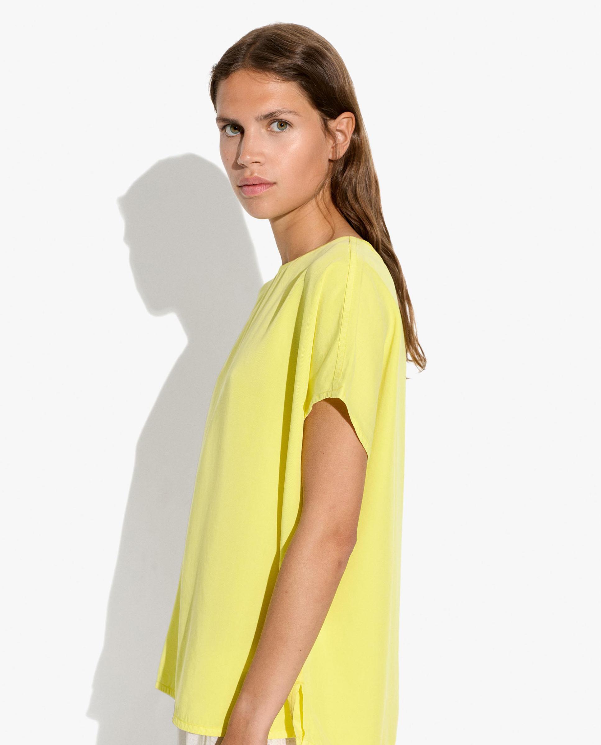 Camiseta de mujer 100% liocel de manga corta en liso - Parfois - Lima Lima-3