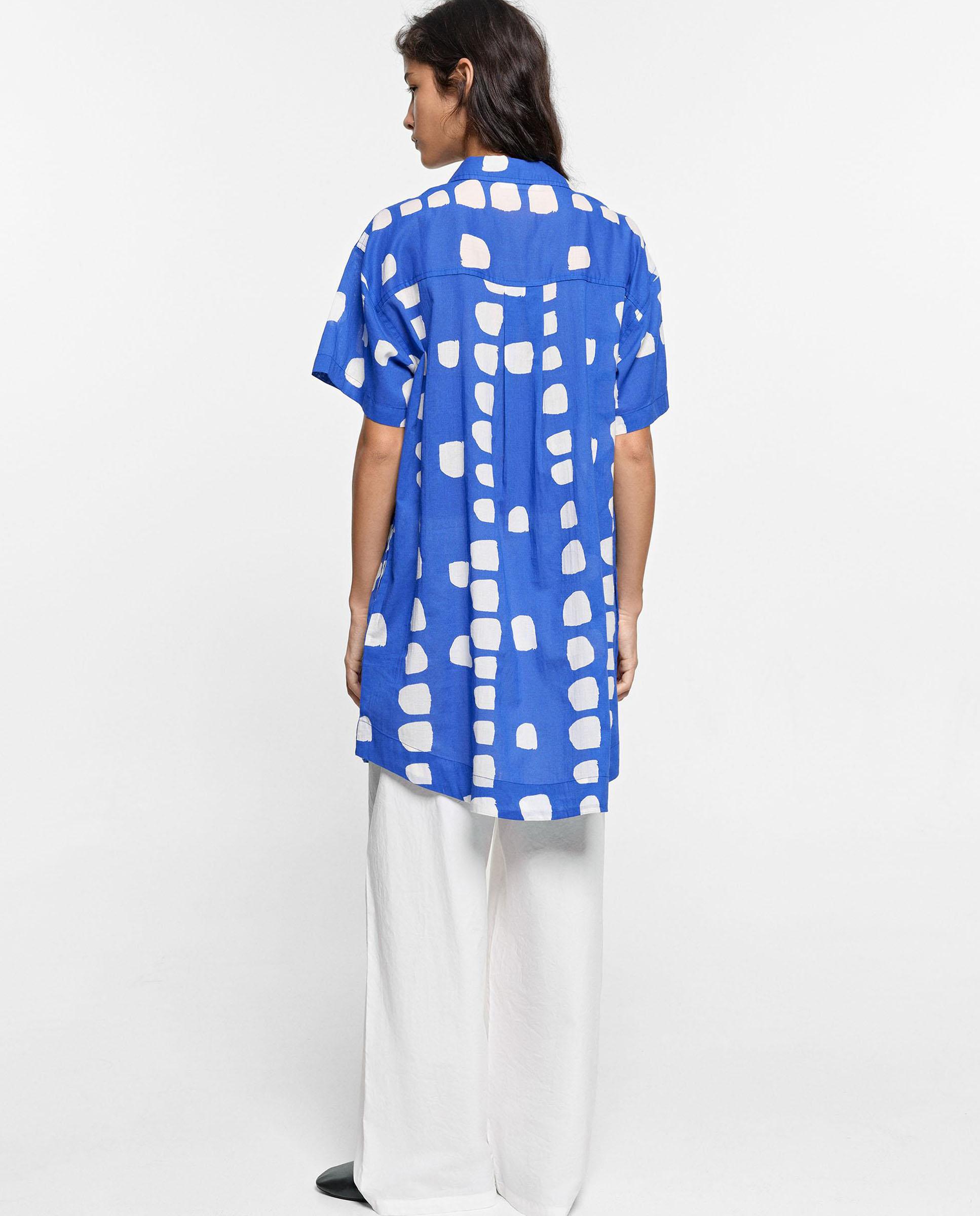 Vestido corto 100% algodón camisero con estampados - Parfois - Azul Azul-3