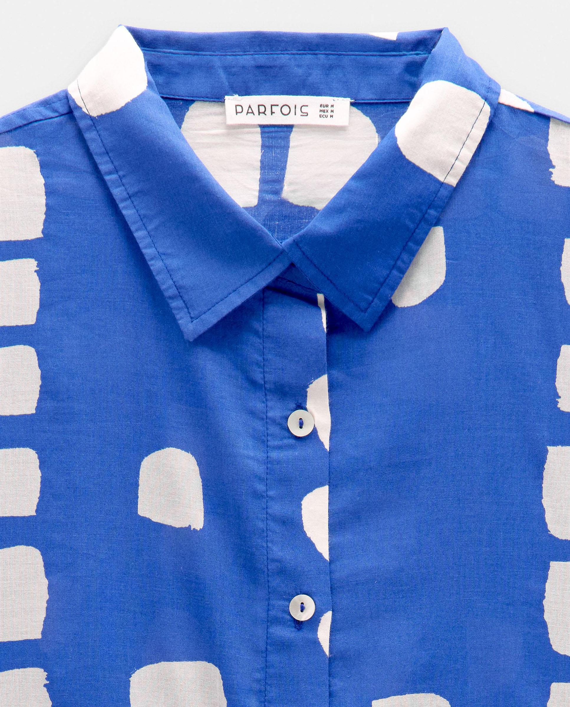 Vestido corto 100% algodón camisero con estampados - Parfois - Azul Azul-5