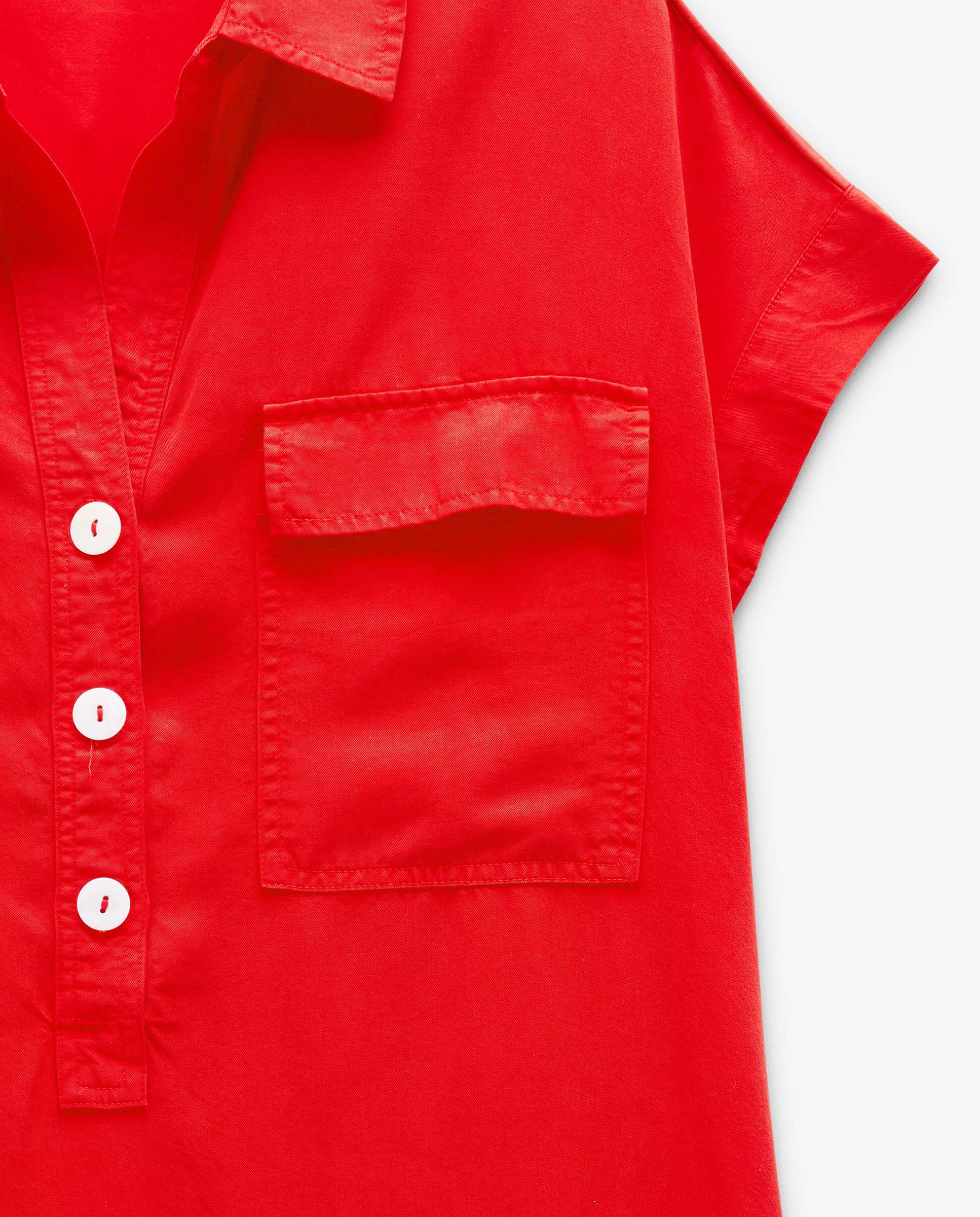 Vestido midi 100% liocel camisero en liso - Parfois - Rojo Rojo-5