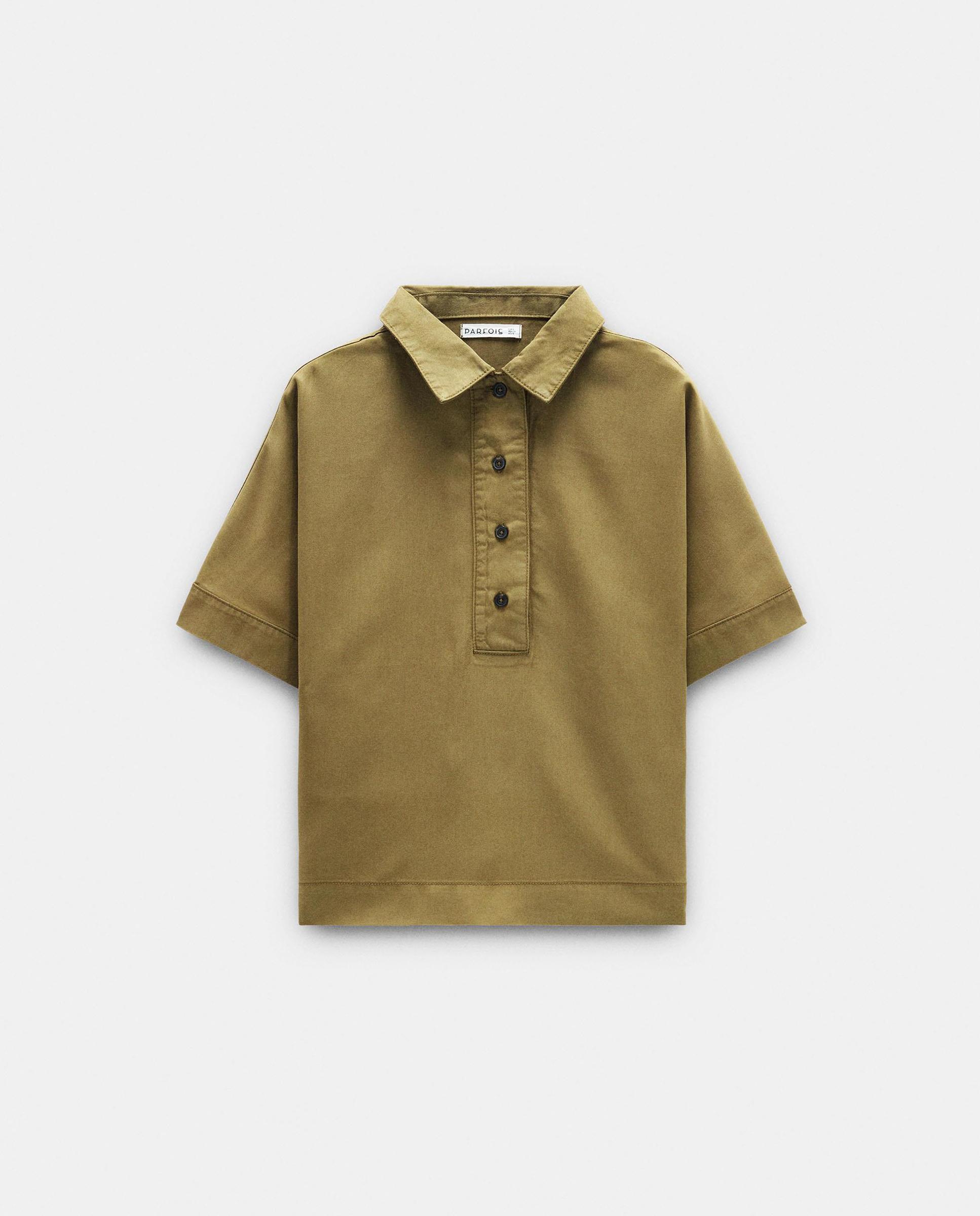 Blusa de mujer 100% liocel con cuello camisero en liso - Parfois - Kaki Kaki-7