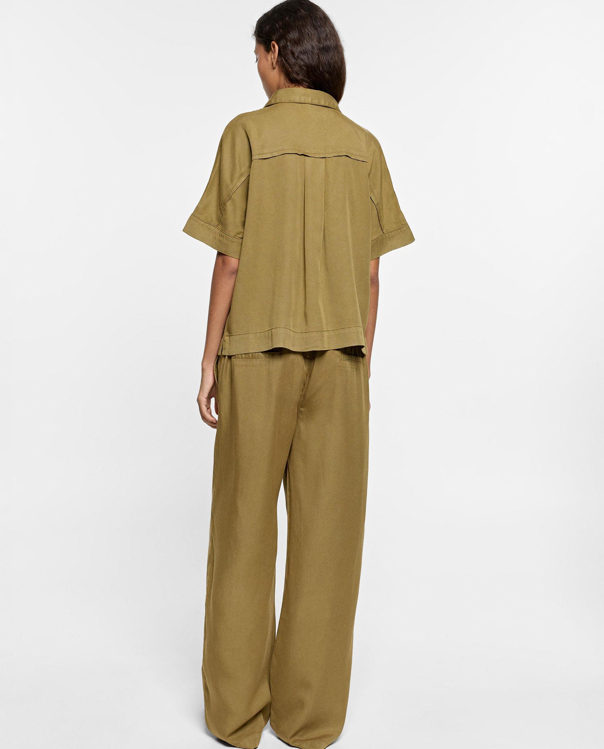 Pantalones rectos de mujer 100% liocel con cordón de cintura en liso - Parfois - Kaki Kaki-3