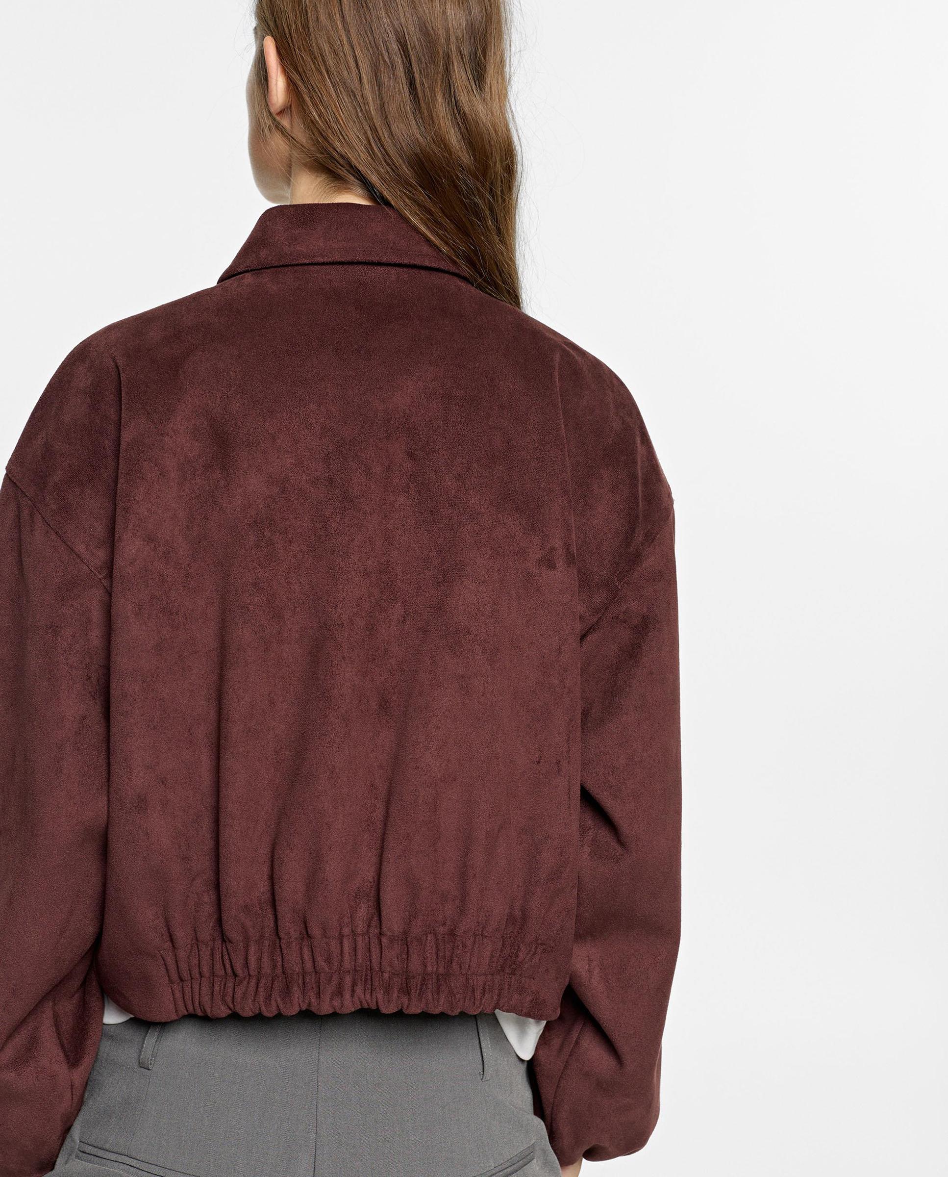 Chaqueta de mujer corta efecto piel en liso - Parfois - Burdeos Burdeos-4