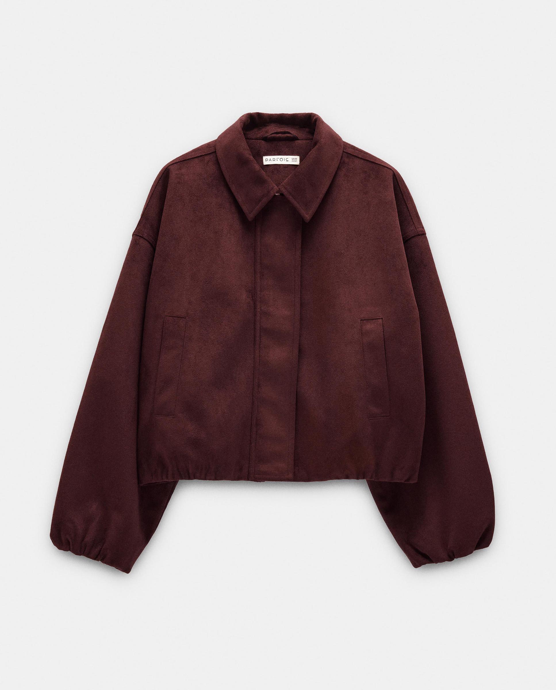 Chaqueta de mujer corta efecto piel en liso - Parfois - Burdeos Burdeos-6