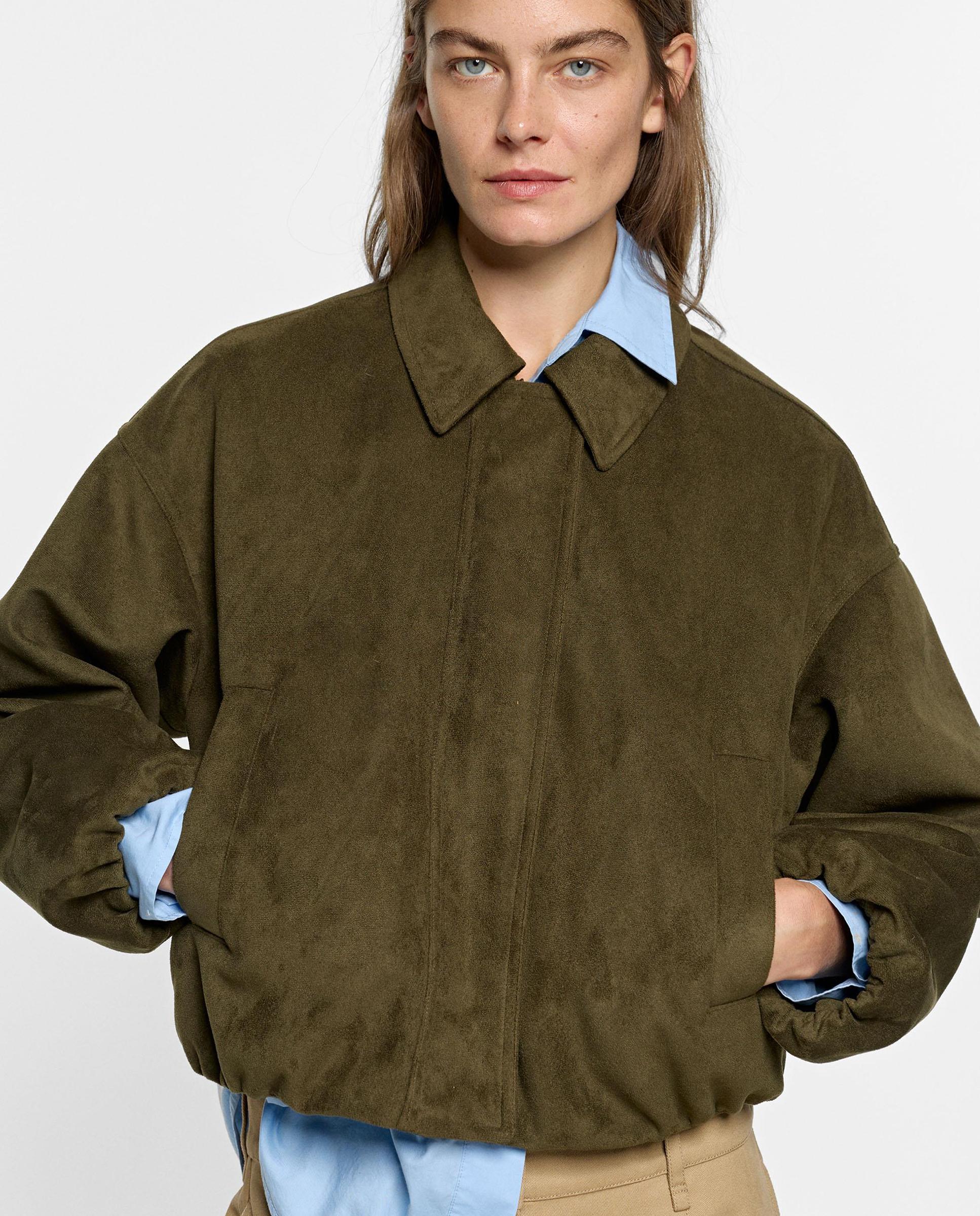Chaqueta de mujer corta efecto piel en liso - Parfois - Kaki Kaki-1