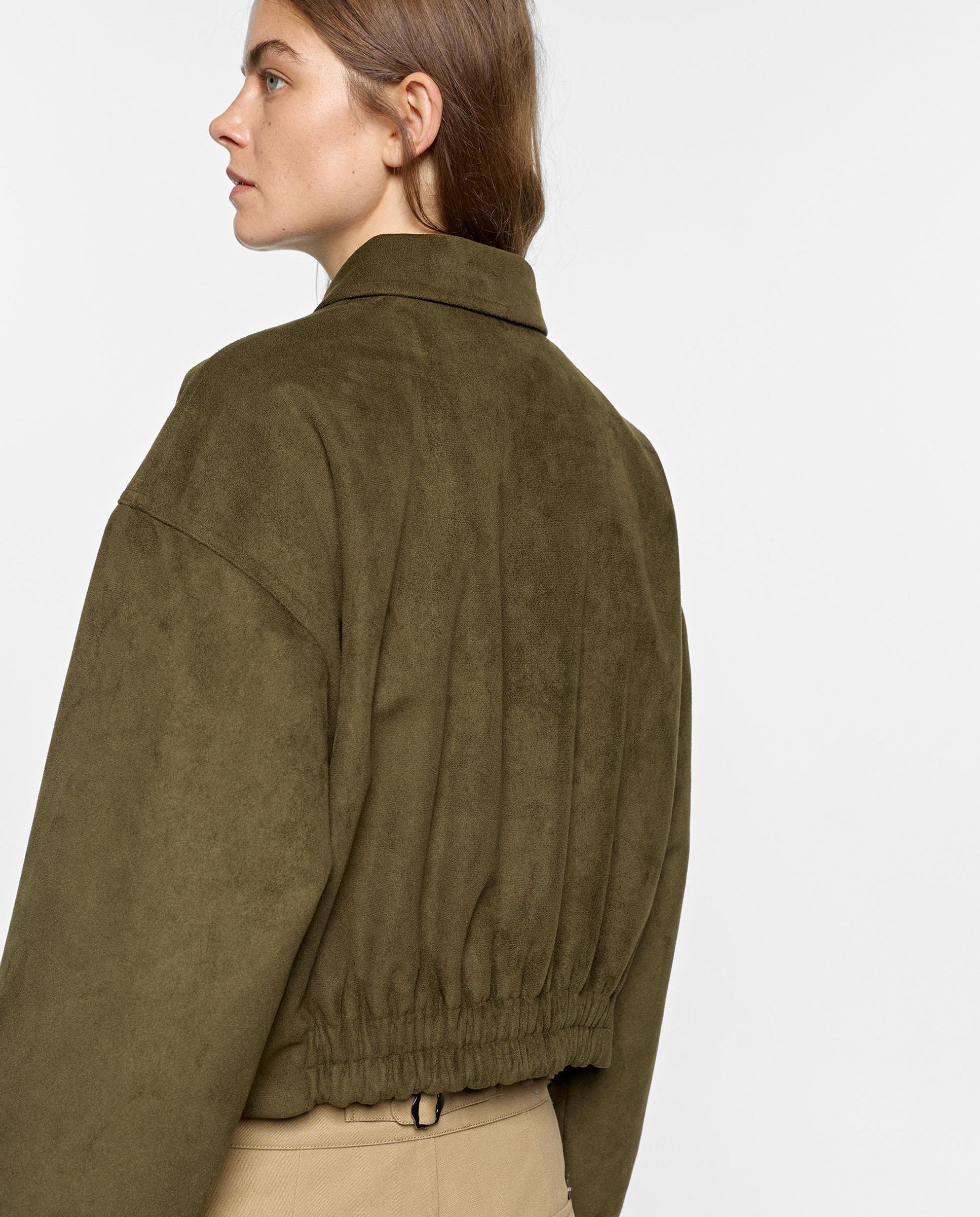 Chaqueta de mujer corta efecto piel en liso - Parfois - Kaki Kaki-4