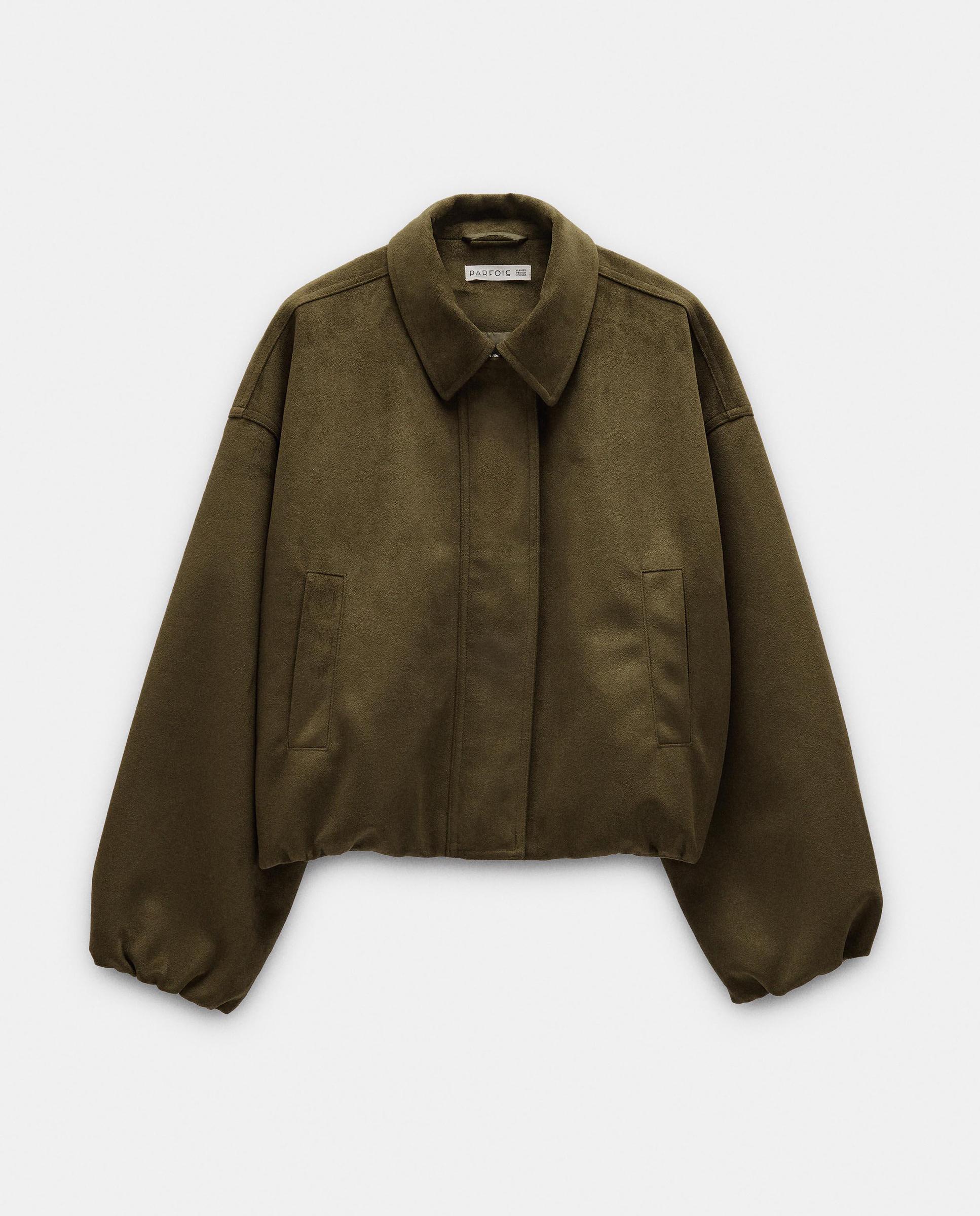 Chaqueta de mujer corta efecto piel en liso - Parfois - Kaki Kaki-6