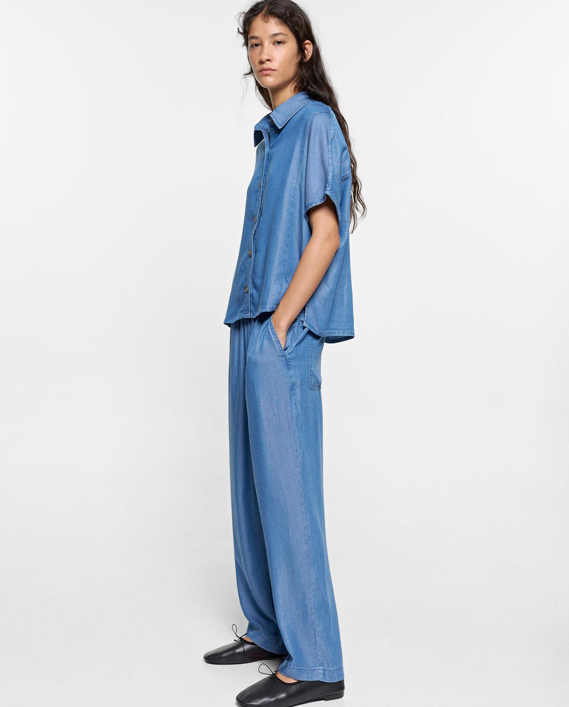 Camisa de mujer 100% liocel vaquera en liso - Parfois - Azul Azul-3