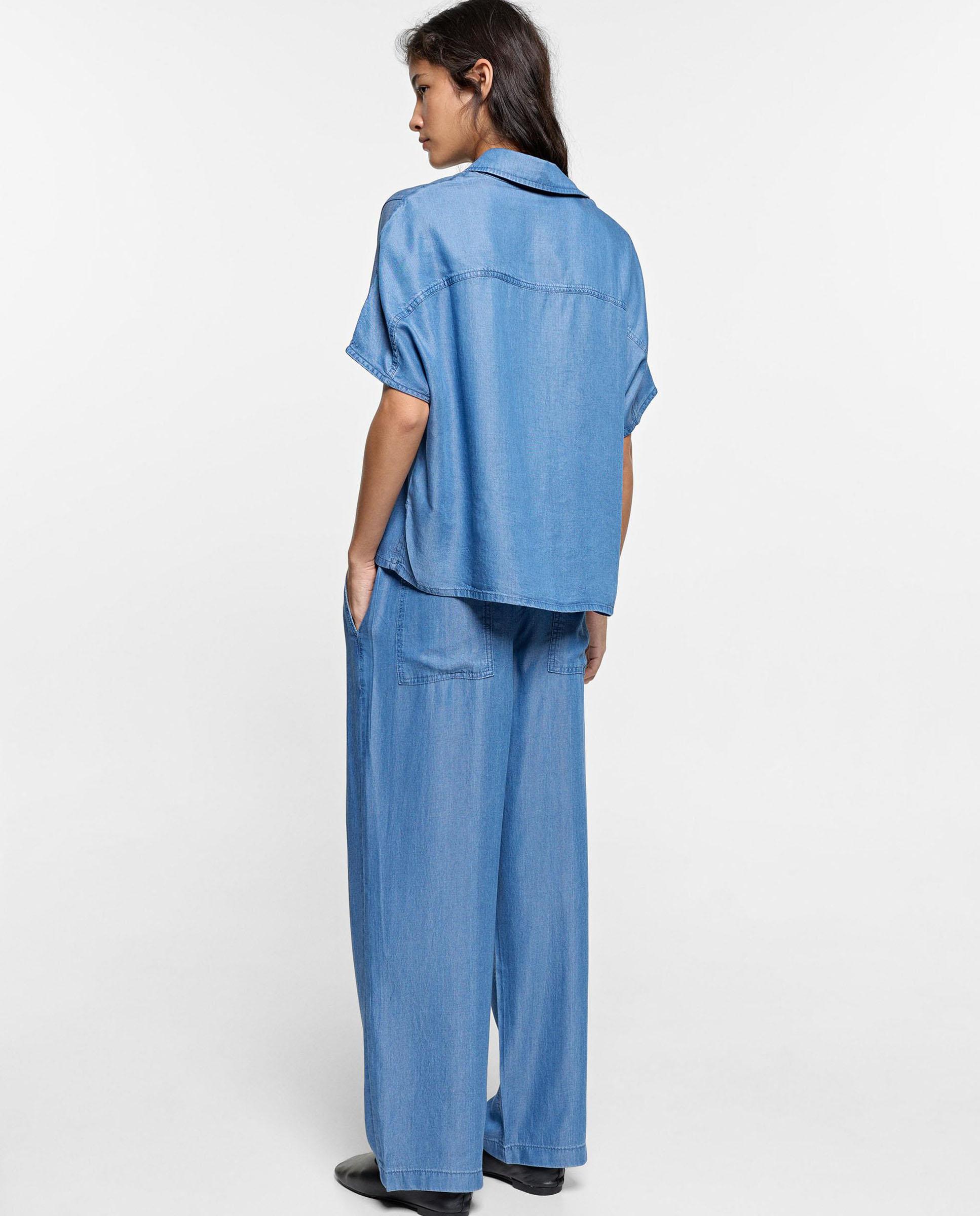 Camisa de mujer 100% liocel vaquera en liso - Parfois - Azul Azul-4