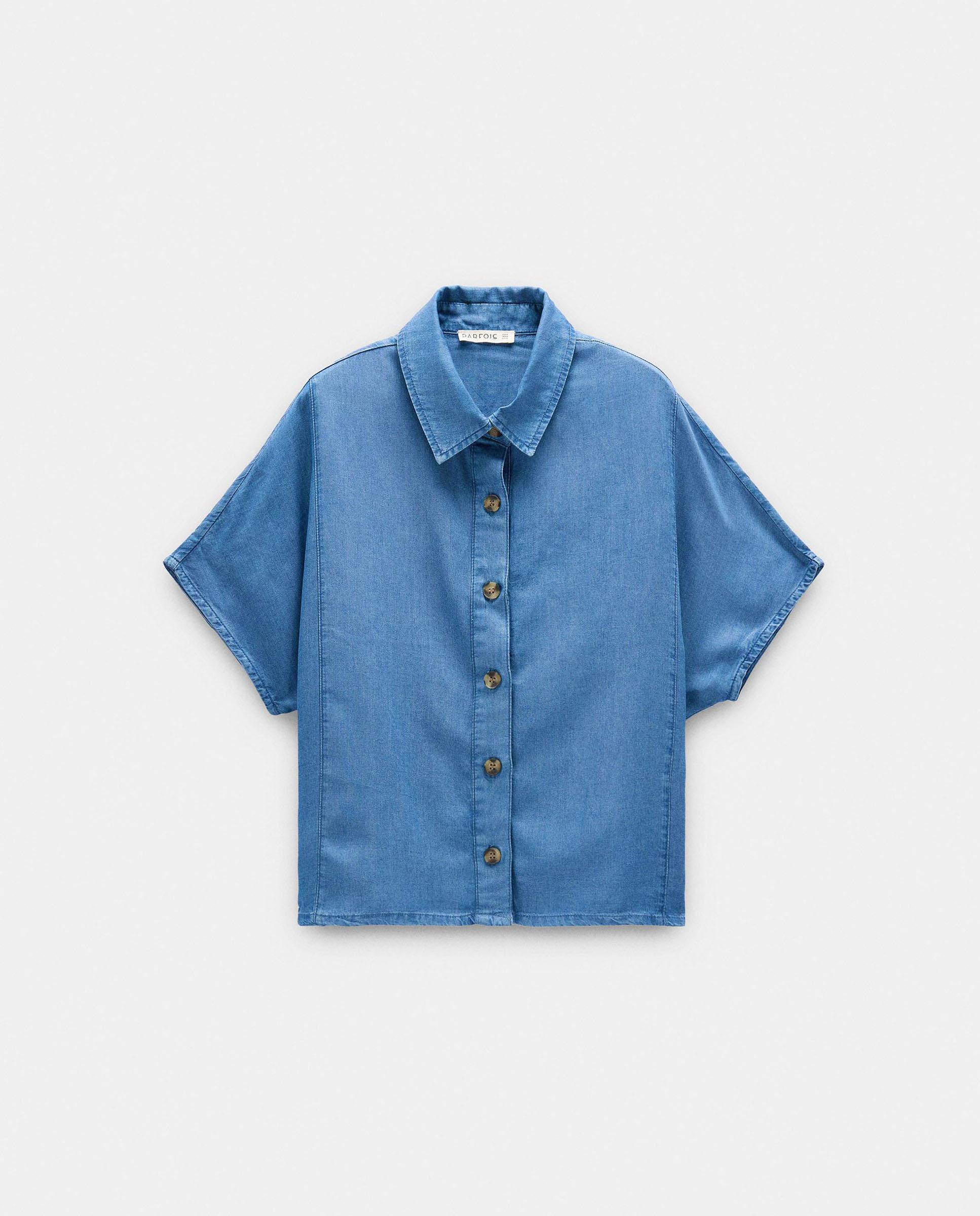 Camisa de mujer 100% liocel vaquera en liso - Parfois - Azul Azul-7