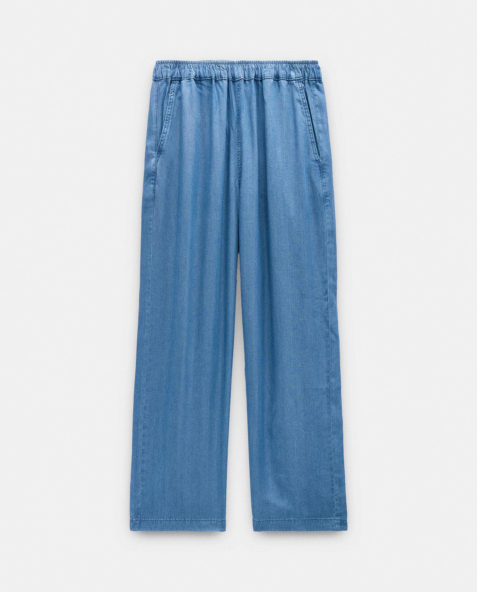 Vaqueros anchos de mujer 100% liocel con cintura elástica en liso - Parfois - Azul Azul-7