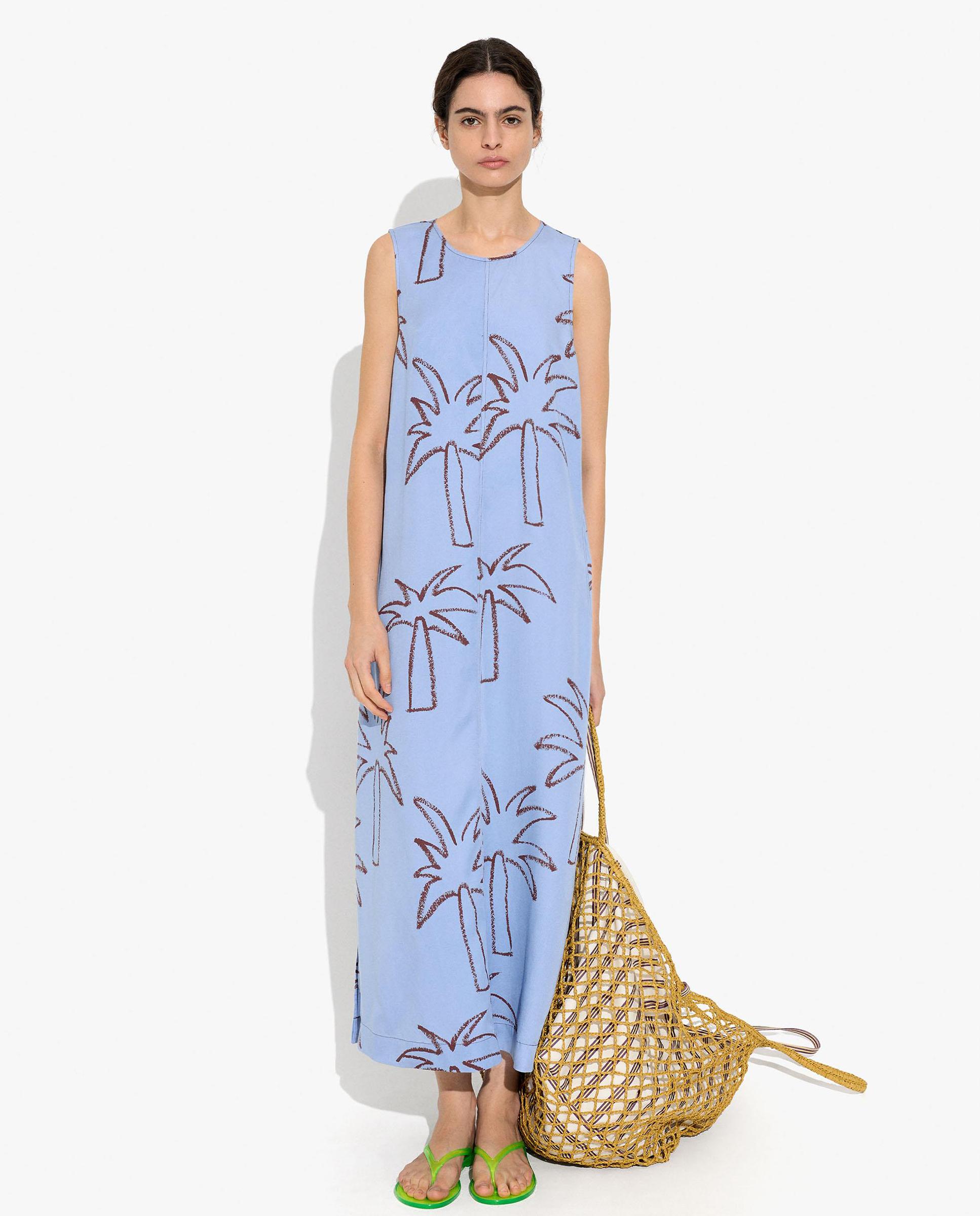 Vestido largo sin mangas con estampado de palmeras - Parfois - Azul Azul-1