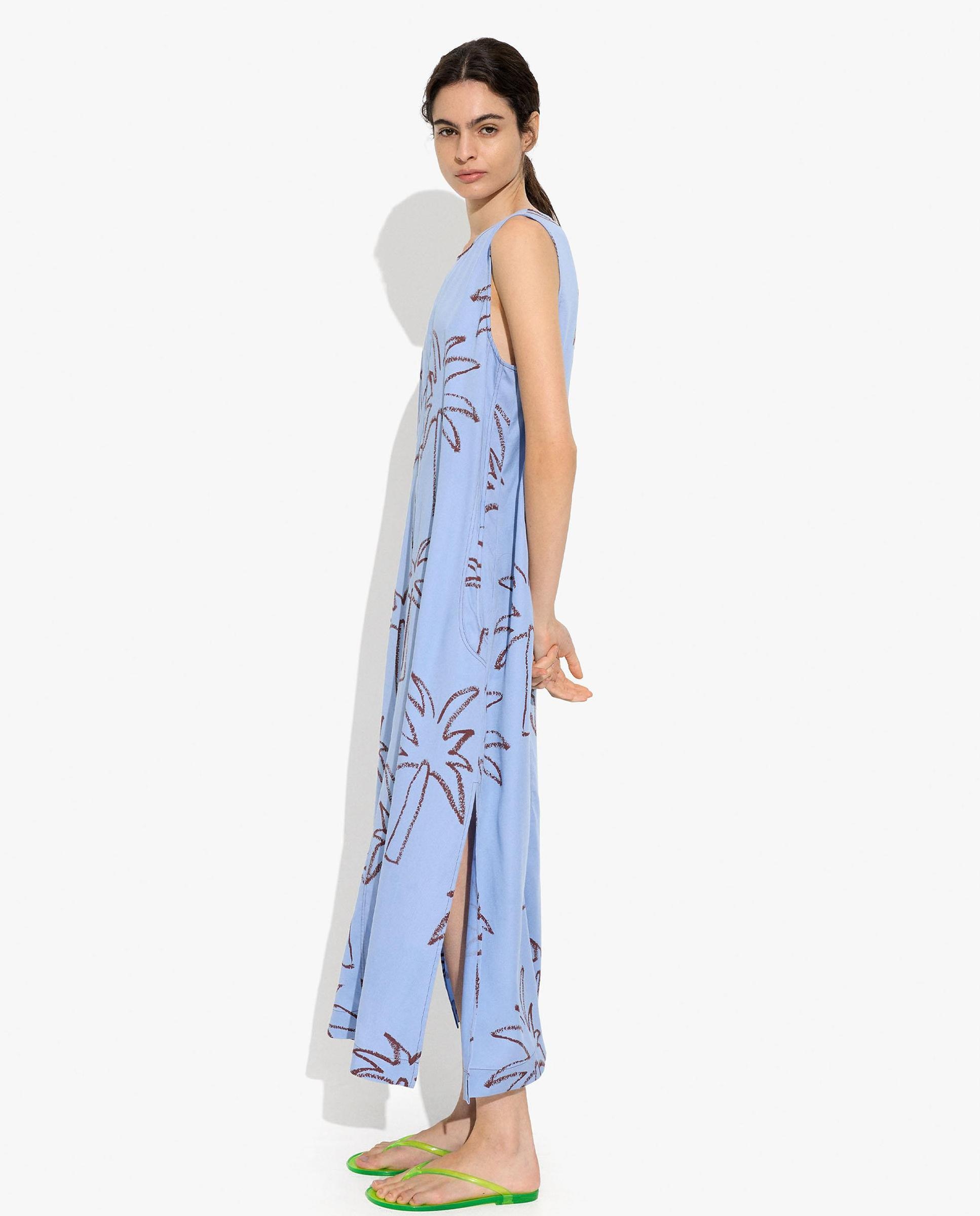 Vestido largo sin mangas con estampado de palmeras - Parfois - Azul Azul-2