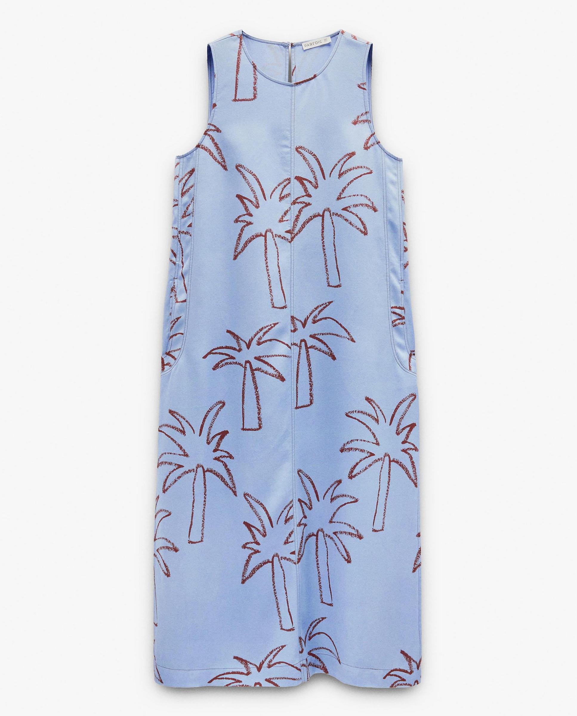 Vestido largo sin mangas con estampado de palmeras - Parfois - Azul Azul-5