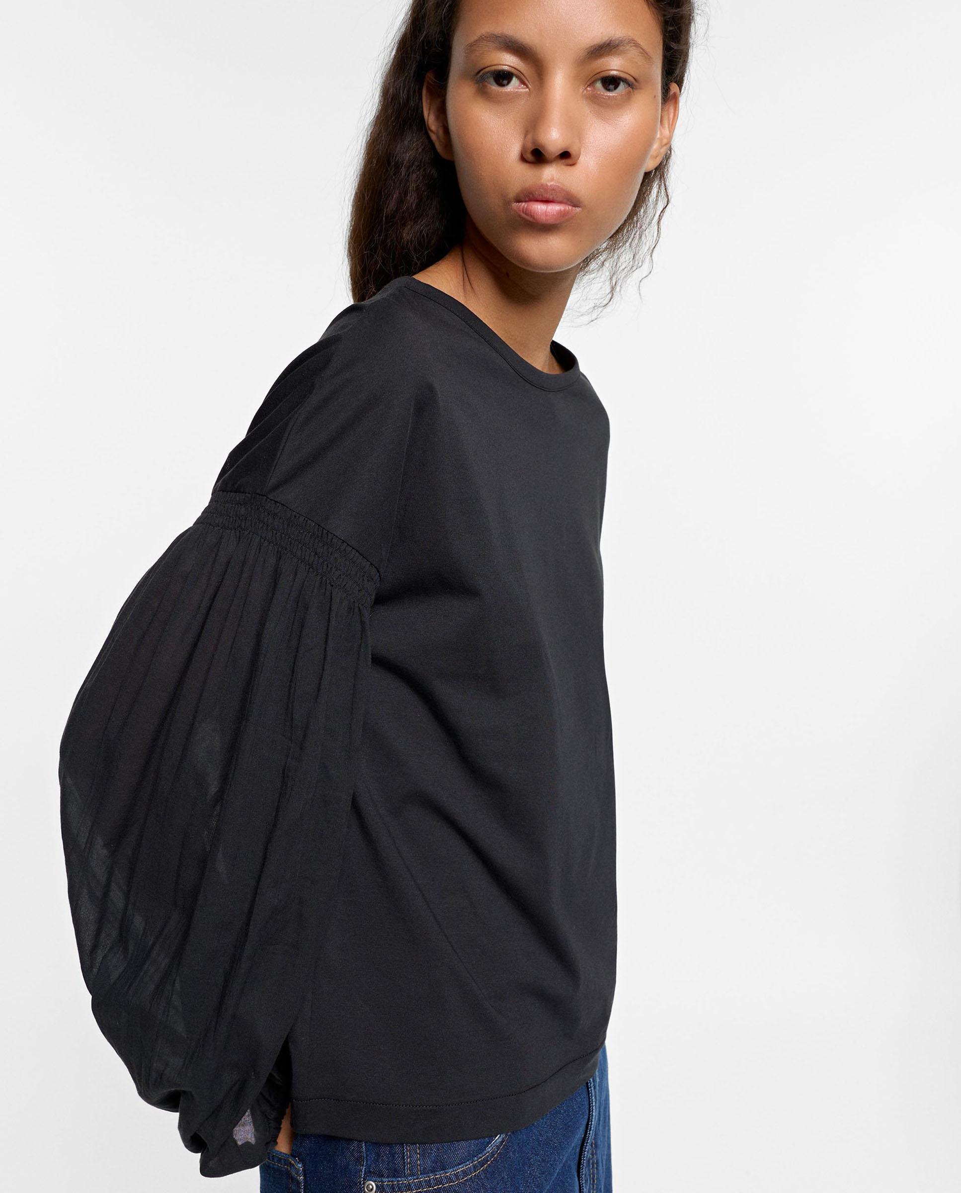 Camiseta de mujer de manga larga con mangas abullonadas - Parfois - Negro Negro-2