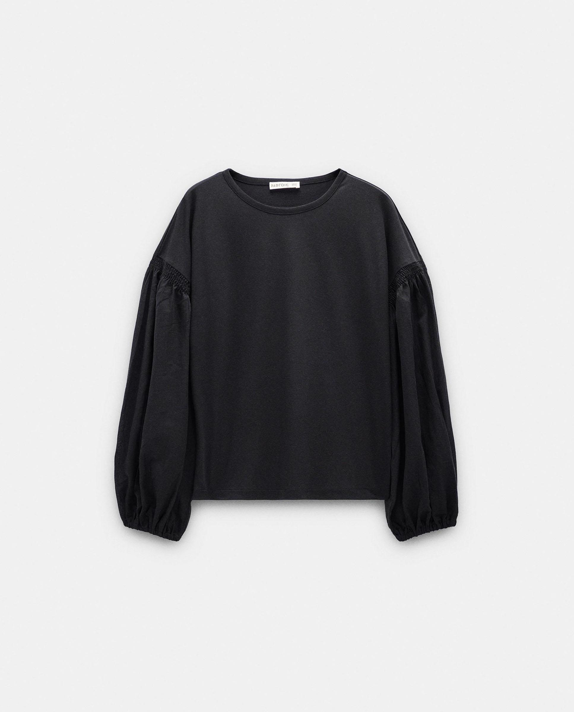 Camiseta de mujer de manga larga con mangas abullonadas - Parfois - Negro Negro-6