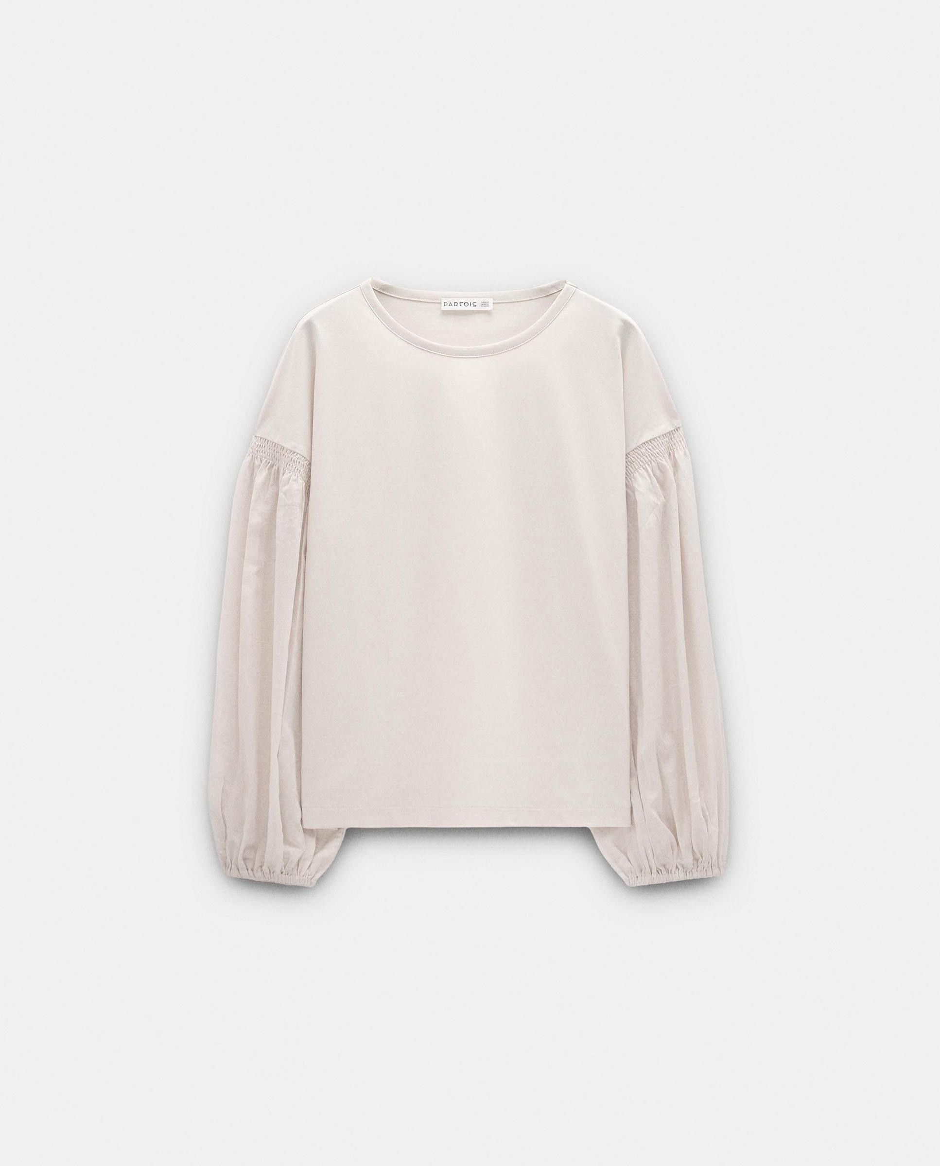 Camiseta de mujer de manga larga con mangas abullonadas - Parfois - Crudo Crudo-5