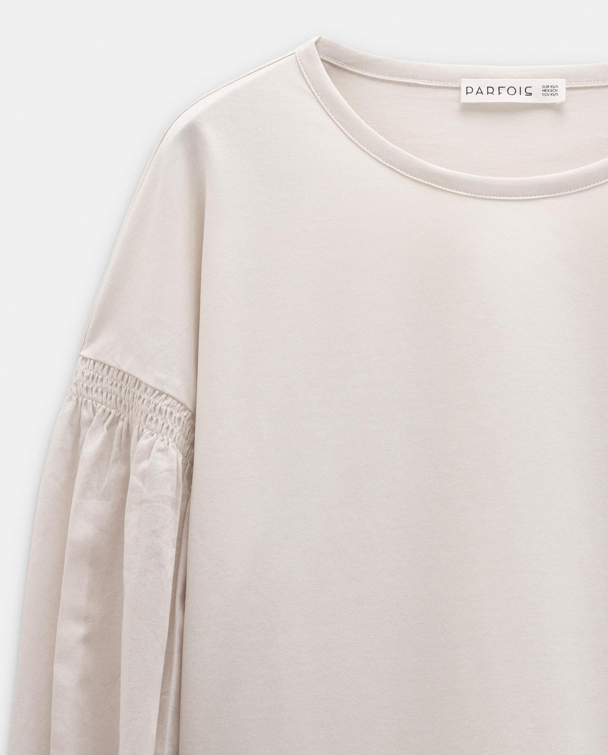 Camiseta de mujer de manga larga con mangas abullonadas - Parfois - Crudo Crudo-4