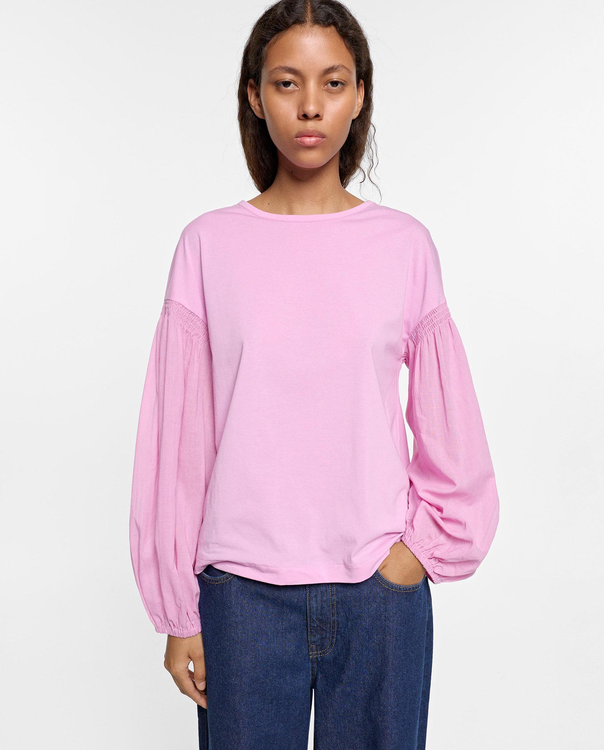 Camiseta de mujer de manga larga con mandas abullonadas - Parfois - Rosa Rosa-1