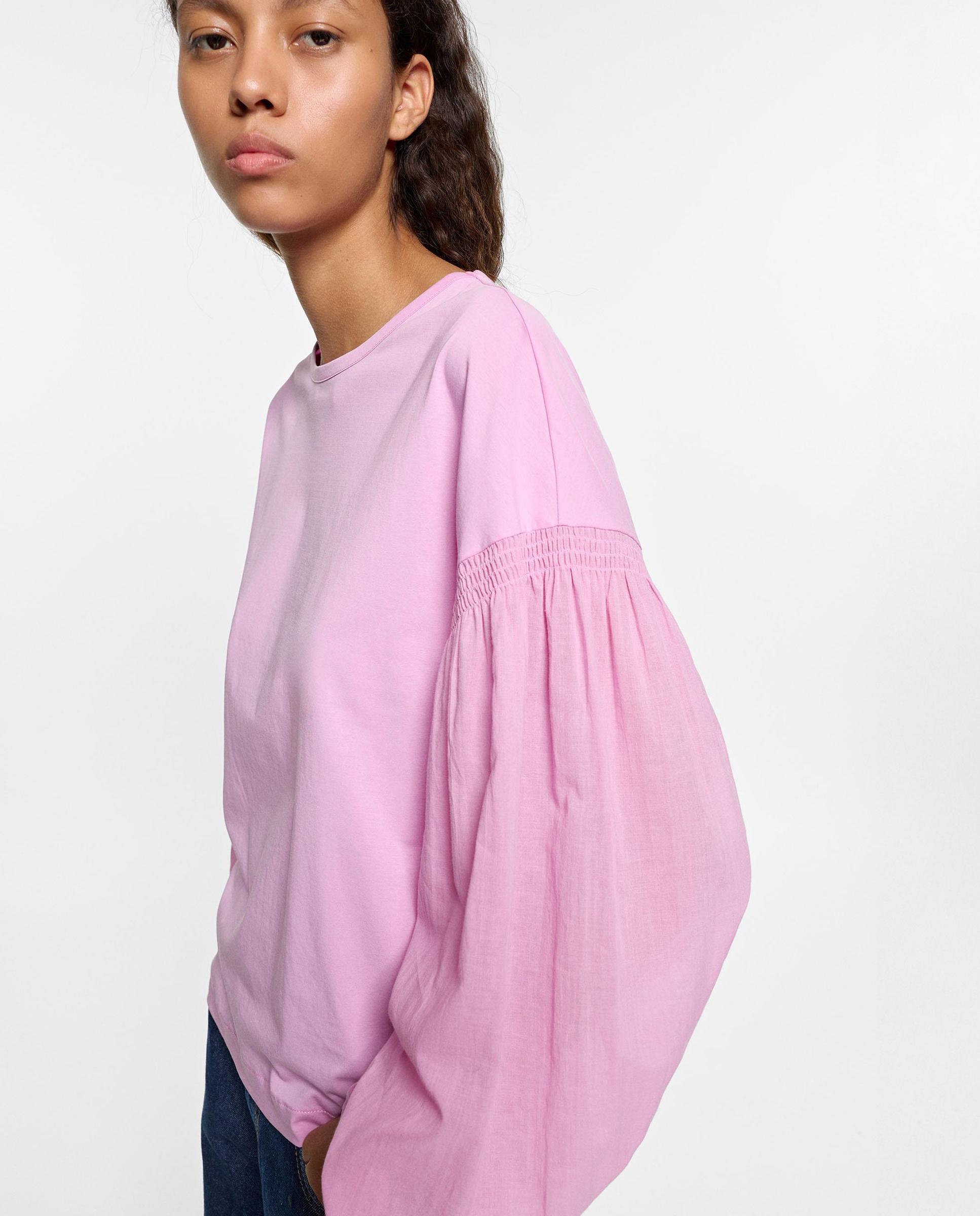 Camiseta de mujer de manga larga con mandas abullonadas - Parfois - Rosa Rosa-3