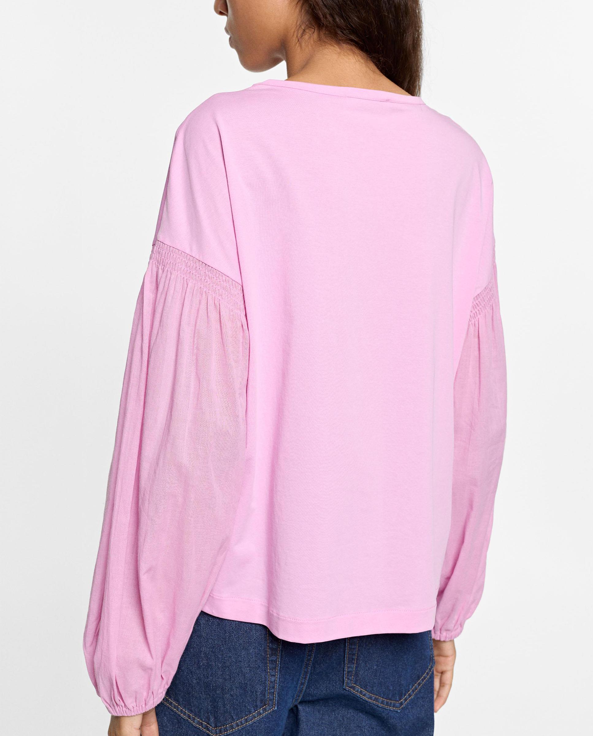 Camiseta de mujer de manga larga con mandas abullonadas - Parfois - Rosa Rosa-4