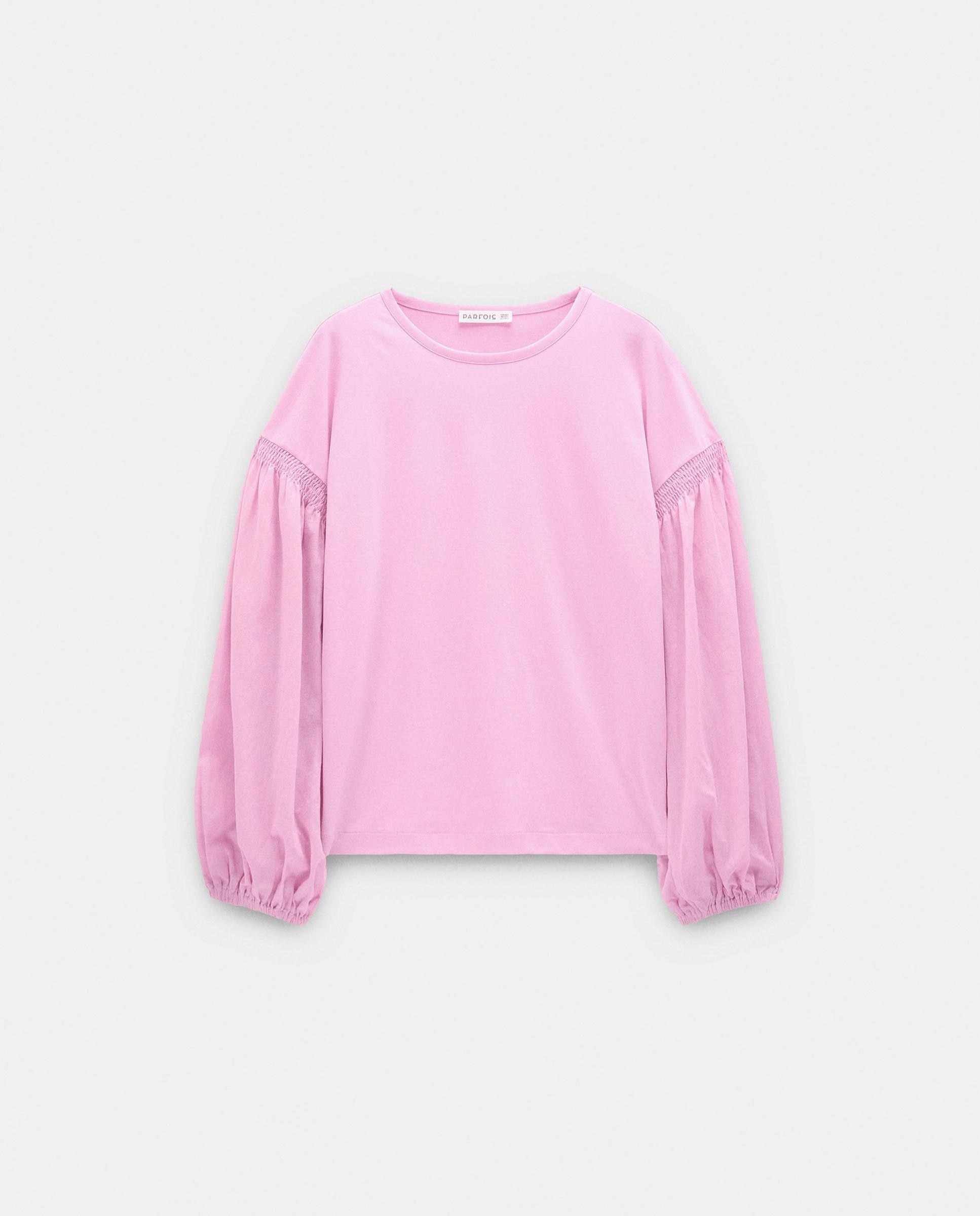 Camiseta de mujer de manga larga con mandas abullonadas - Parfois - Rosa Rosa-6