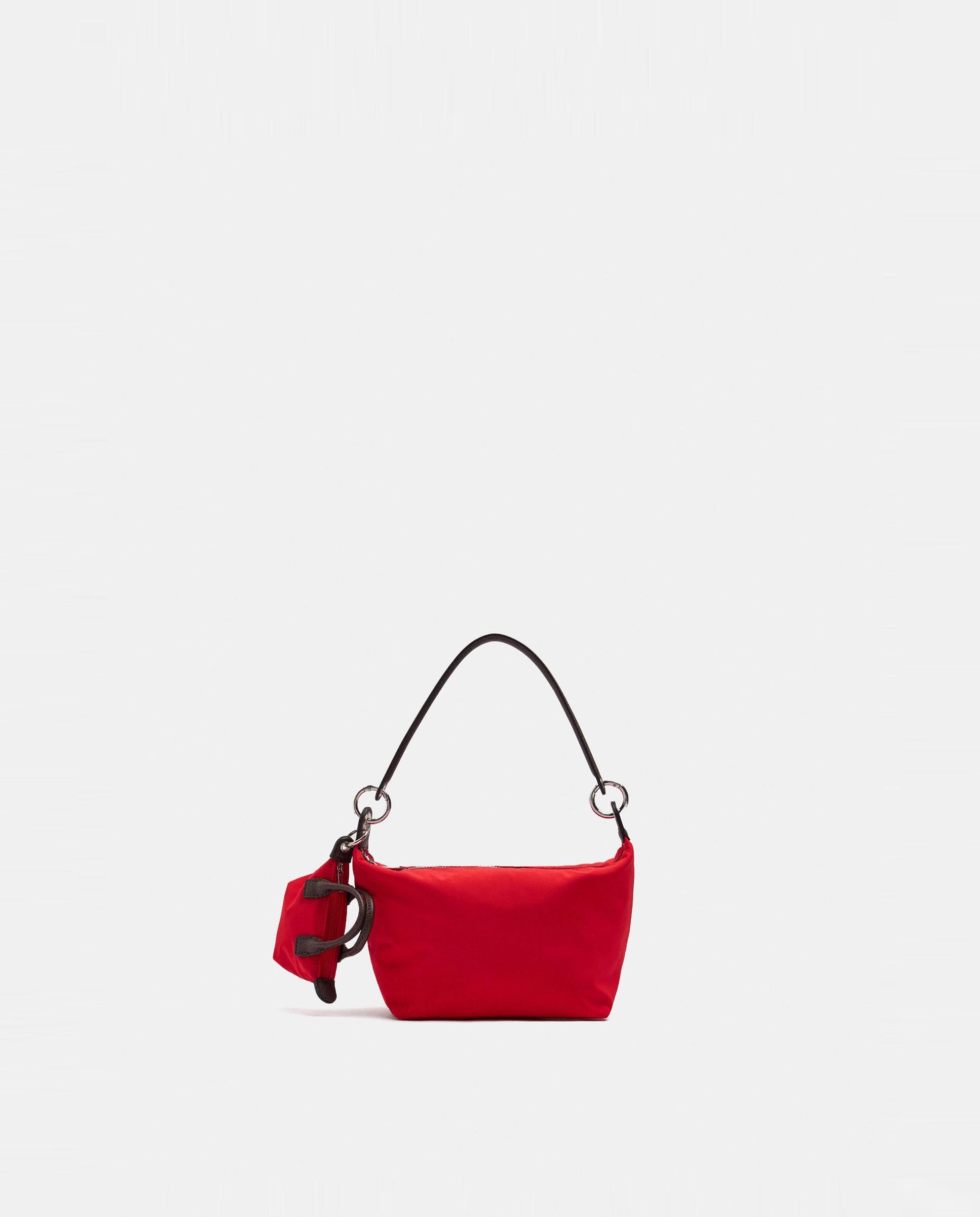 Bolso de hombro con llavero extraíble y cierre de cremallera en liso - Parfois - Rojo Rojo-1