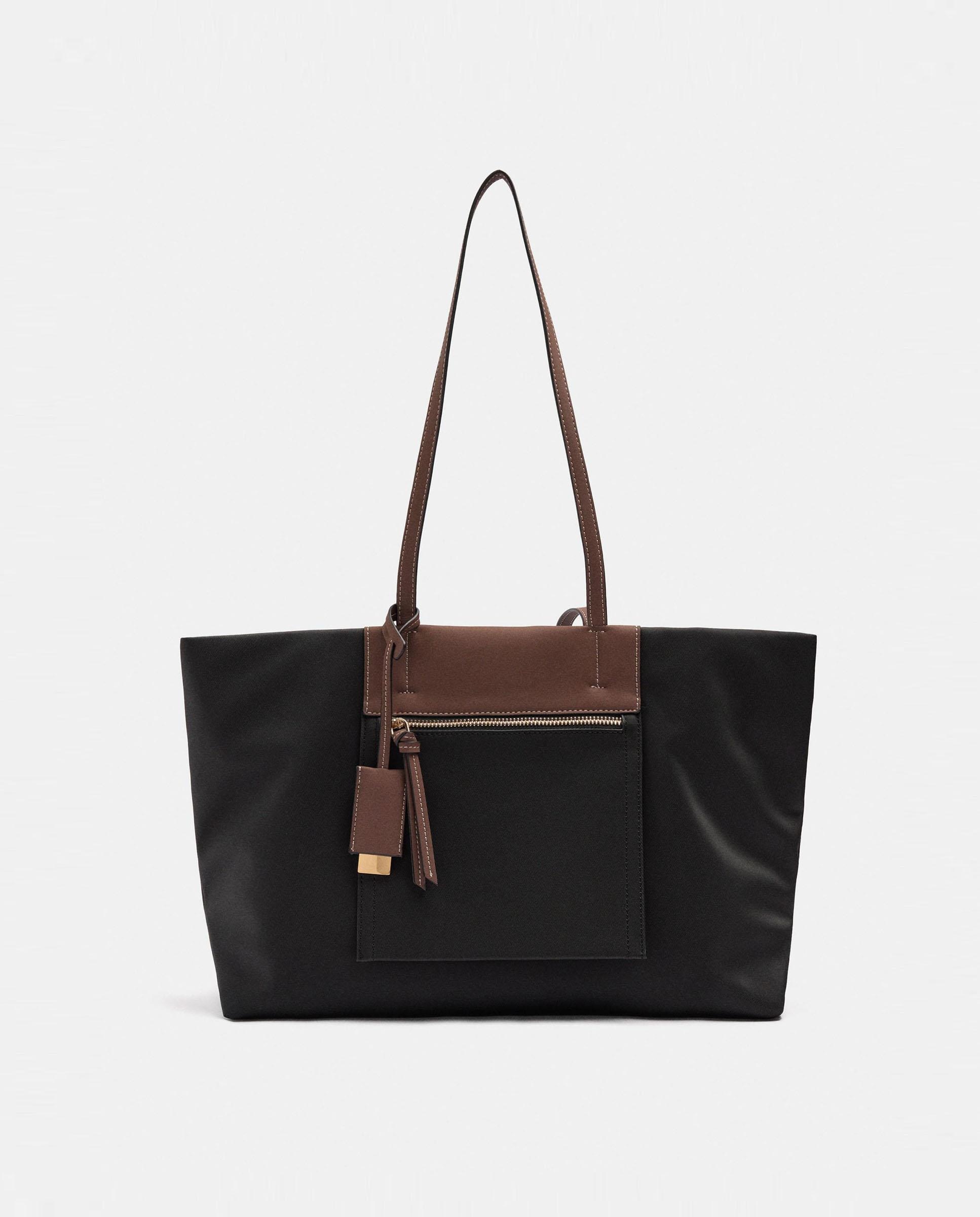Shopper grande con cierre de cremallera en liso - Parfois - Negro Negro-1