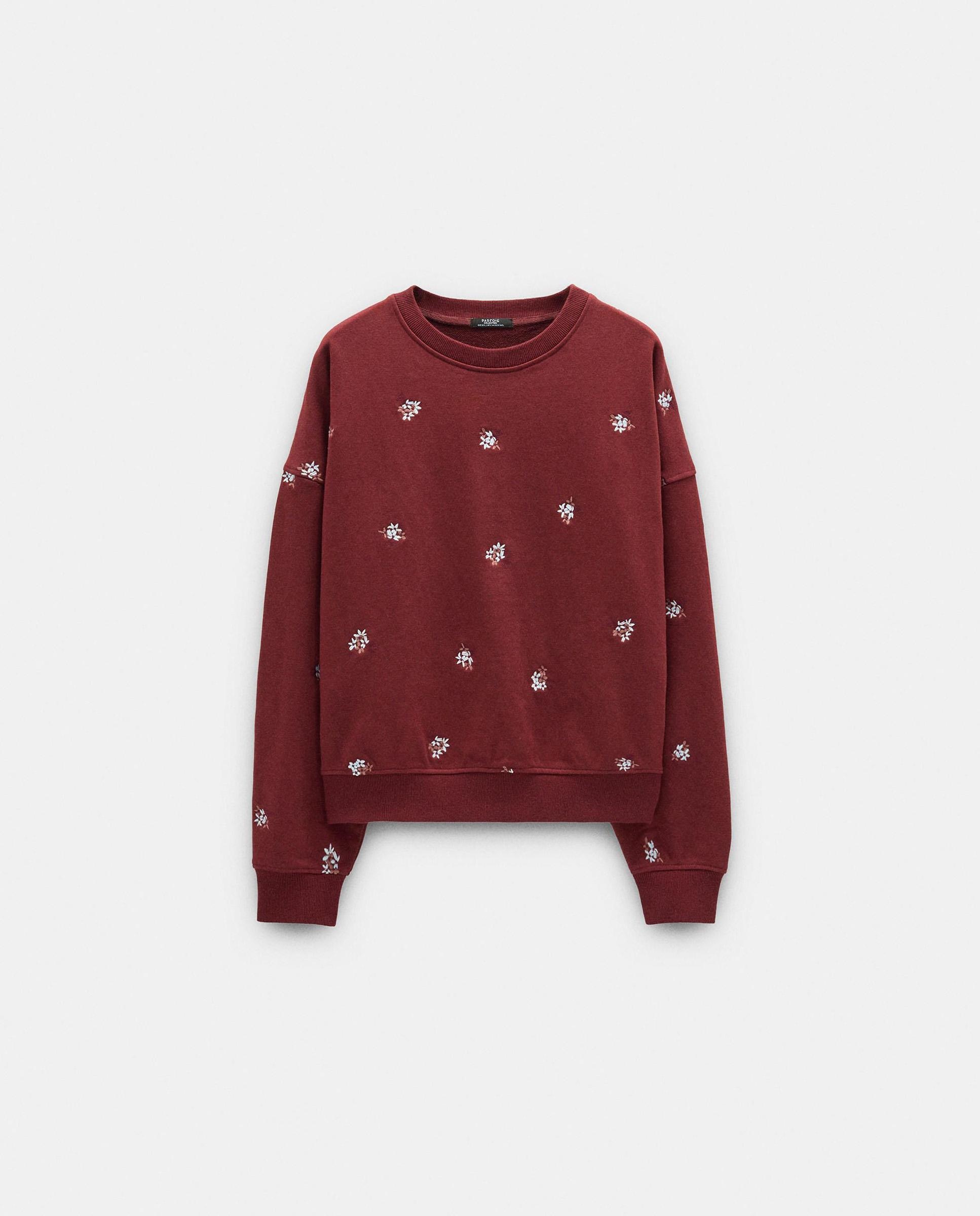 Sudadera de mujer con cuello redondo y estampado floral - Parfois - Burdeos Burdeos-6
