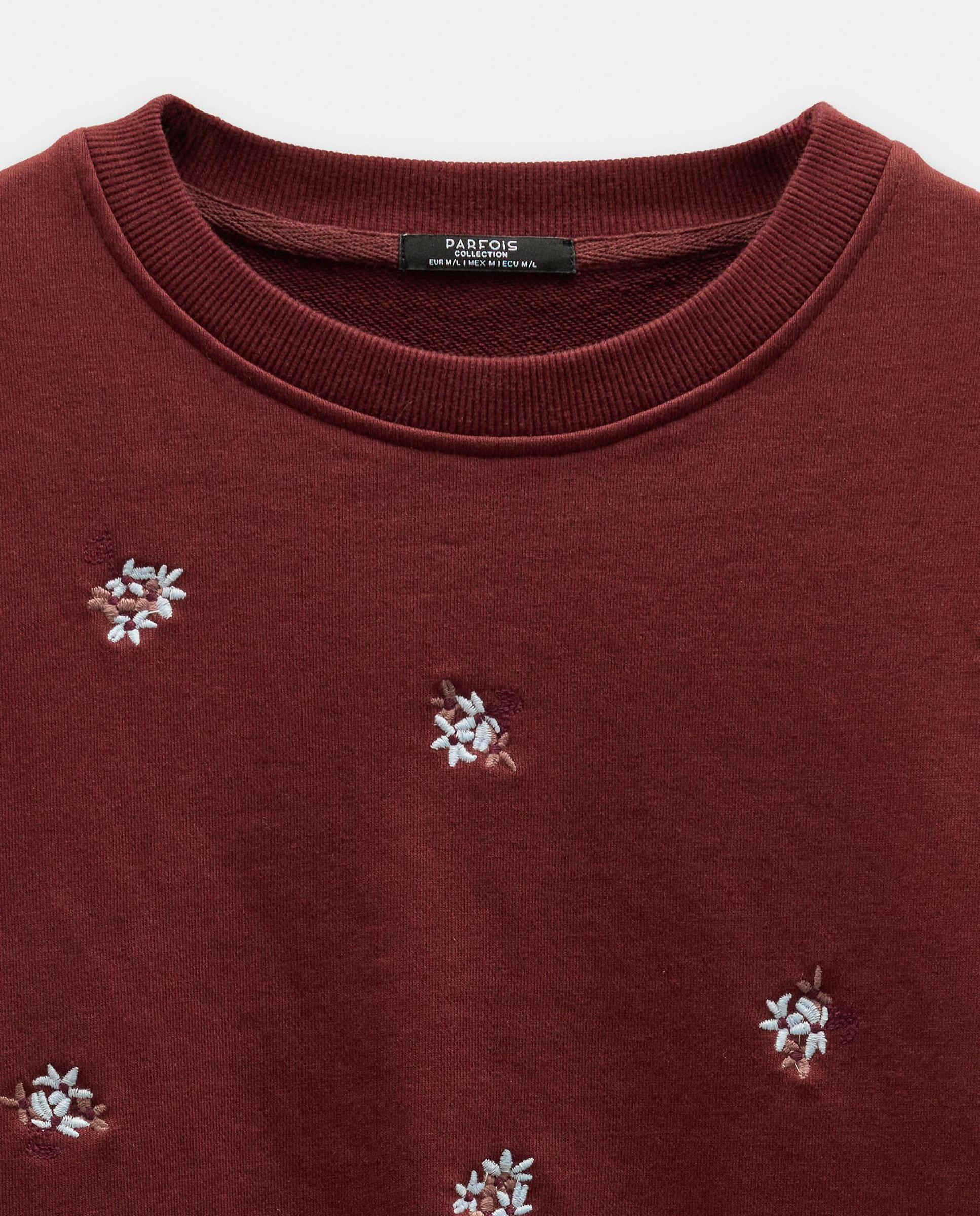 Sudadera de mujer con cuello redondo y estampado floral - Parfois - Burdeos Burdeos-5