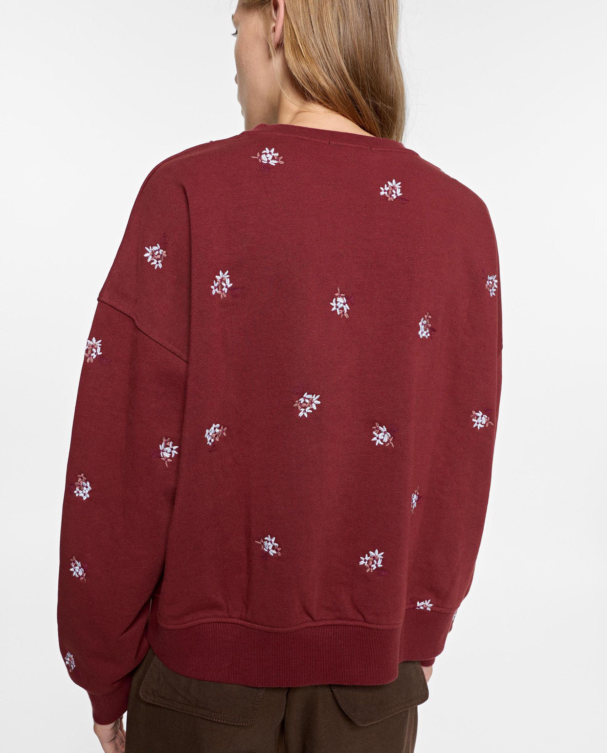 Sudadera de mujer con cuello redondo y estampado floral - Parfois - Burdeos Burdeos-4