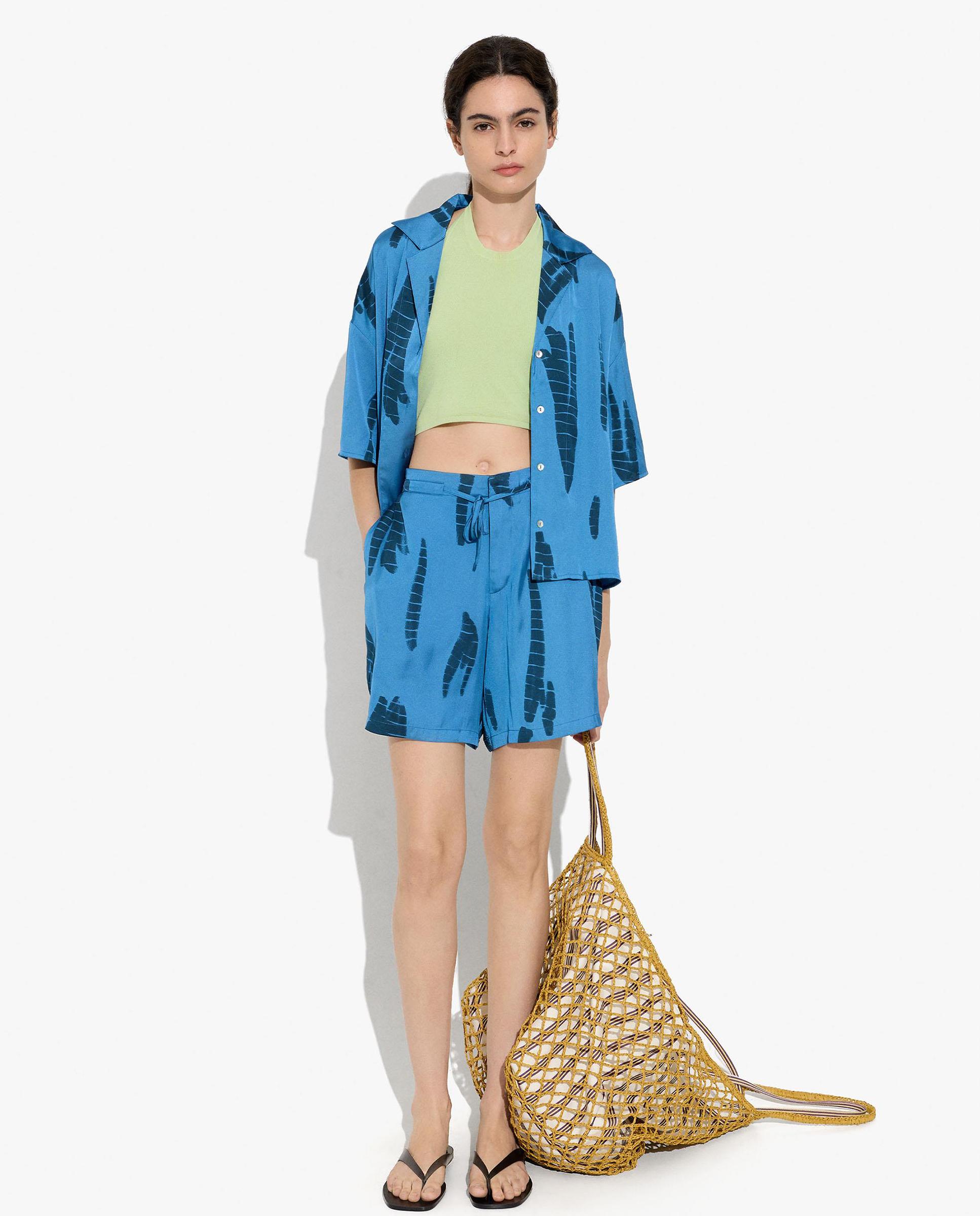 Short de mujer con cinturilla elástica y estampados - Parfois - Azul Azul-1