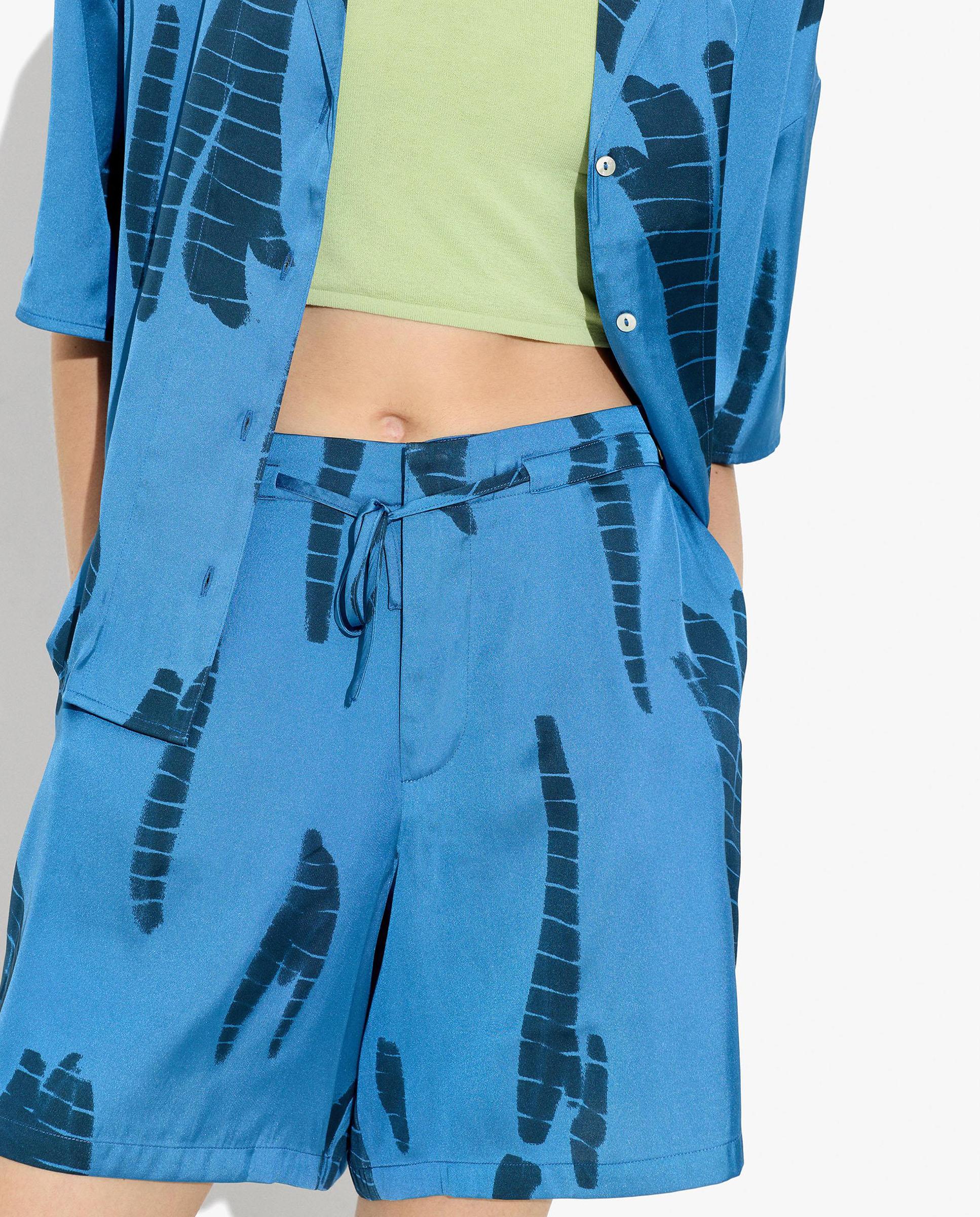 Short de mujer con cinturilla elástica y estampados - Parfois - Azul Azul-2