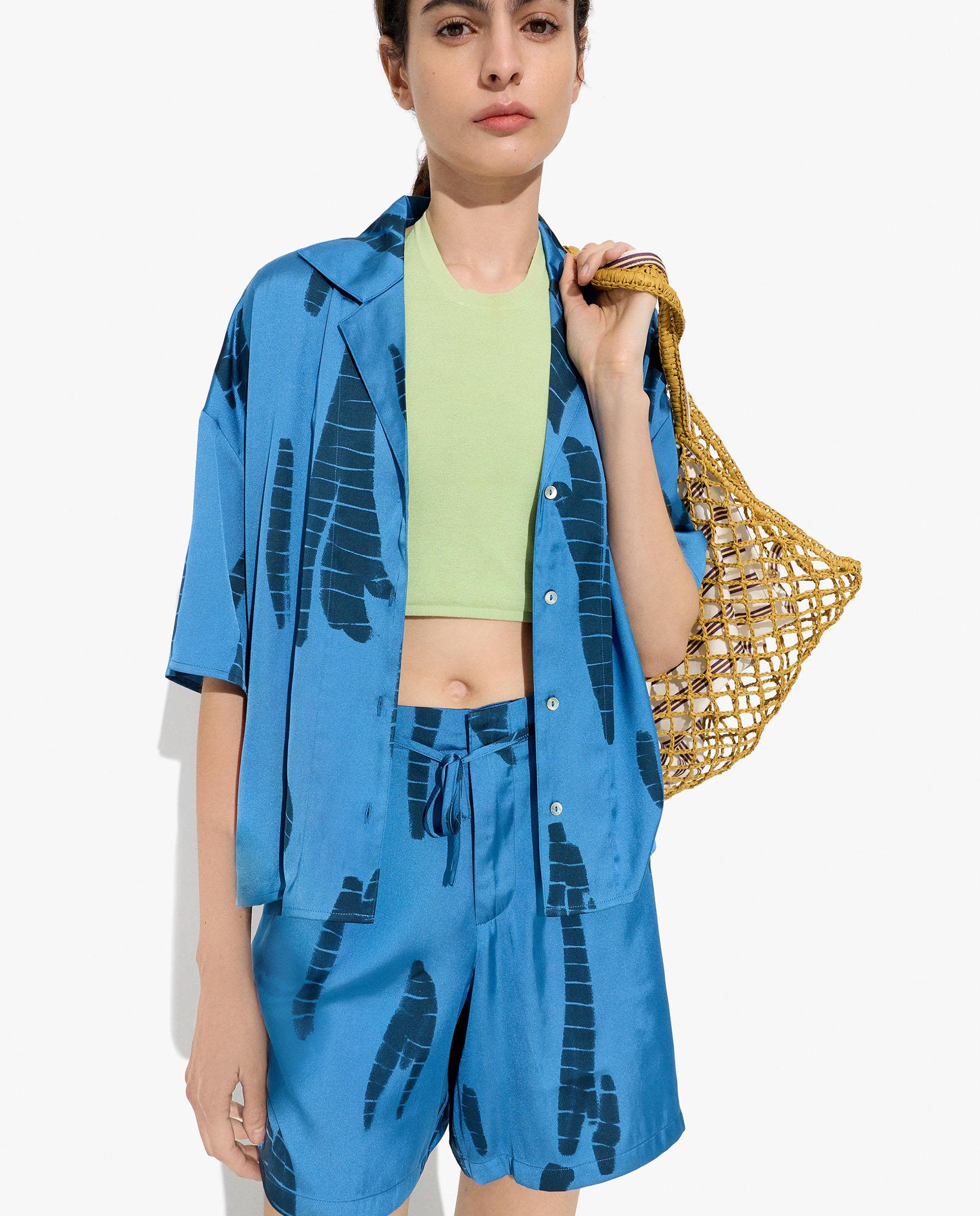 Short de mujer con cinturilla elástica y estampados - Parfois - Azul Azul-5