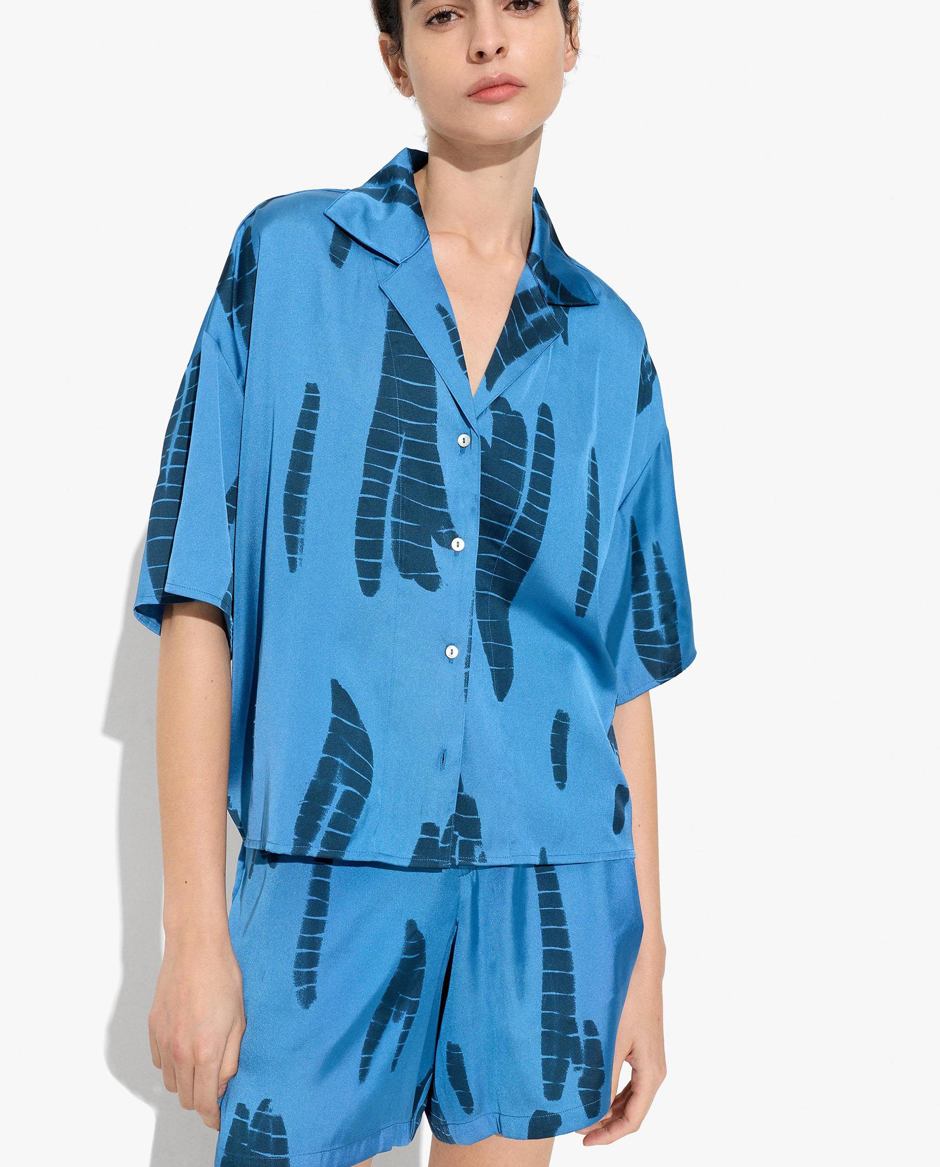 Short de mujer con cinturilla elástica y estampados - Parfois - Azul Azul-6